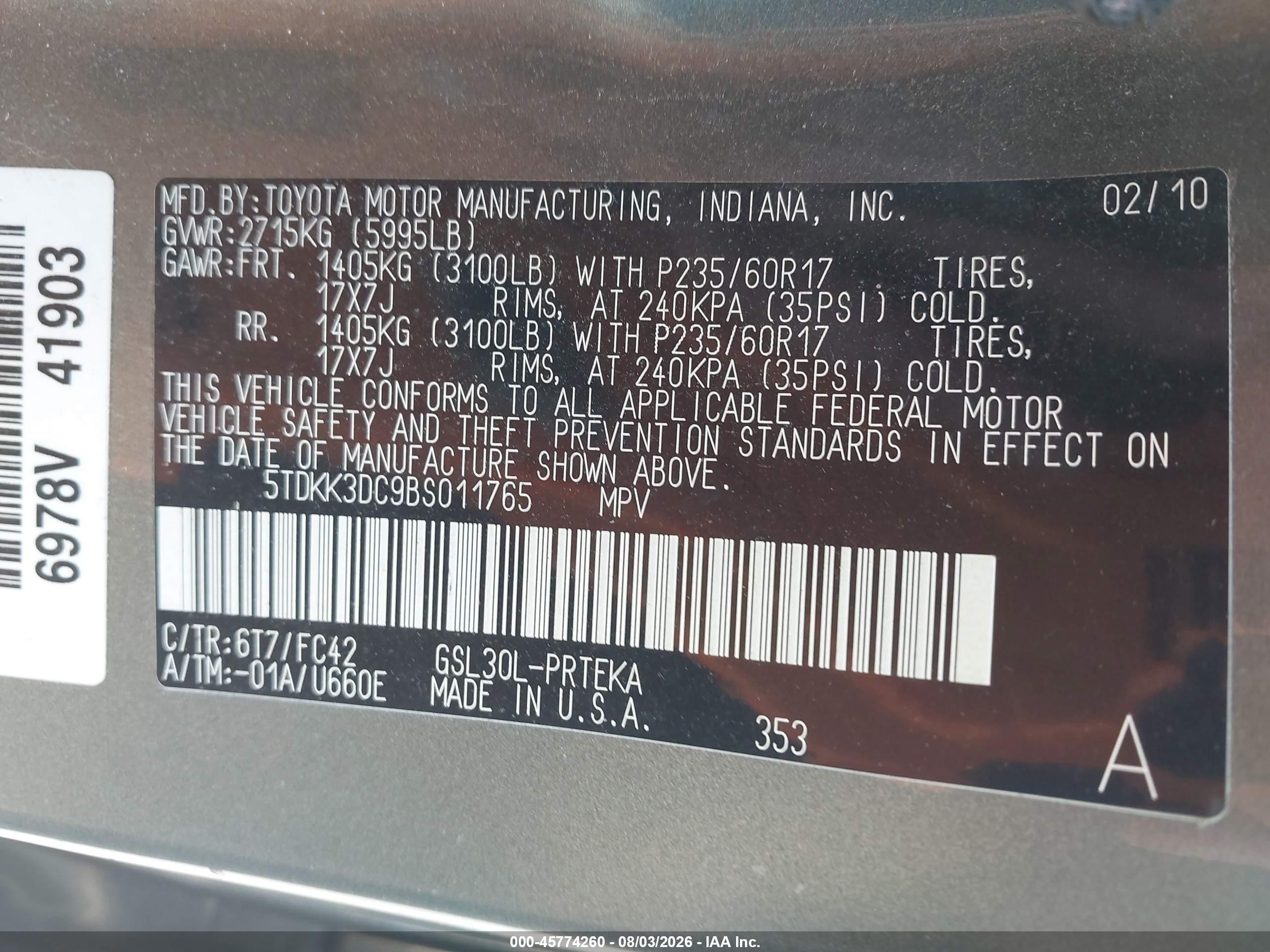 2011 Toyota Sienna Le V6 Серый vin: 5TDKK3DC9BS011765