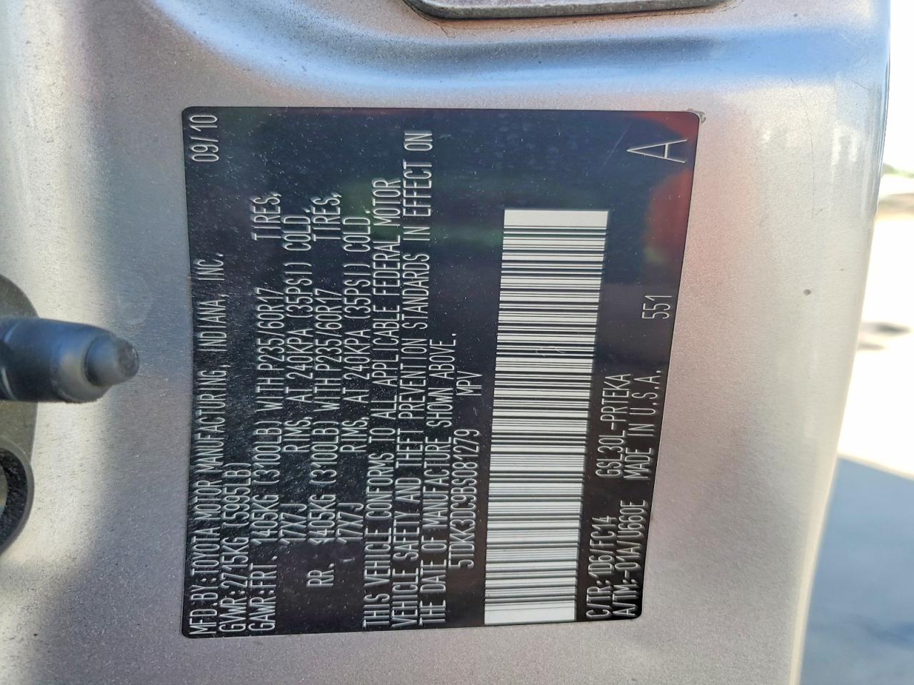 2011 Toyota Sienna Le Silver vin: 5TDKK3DC9BS081279