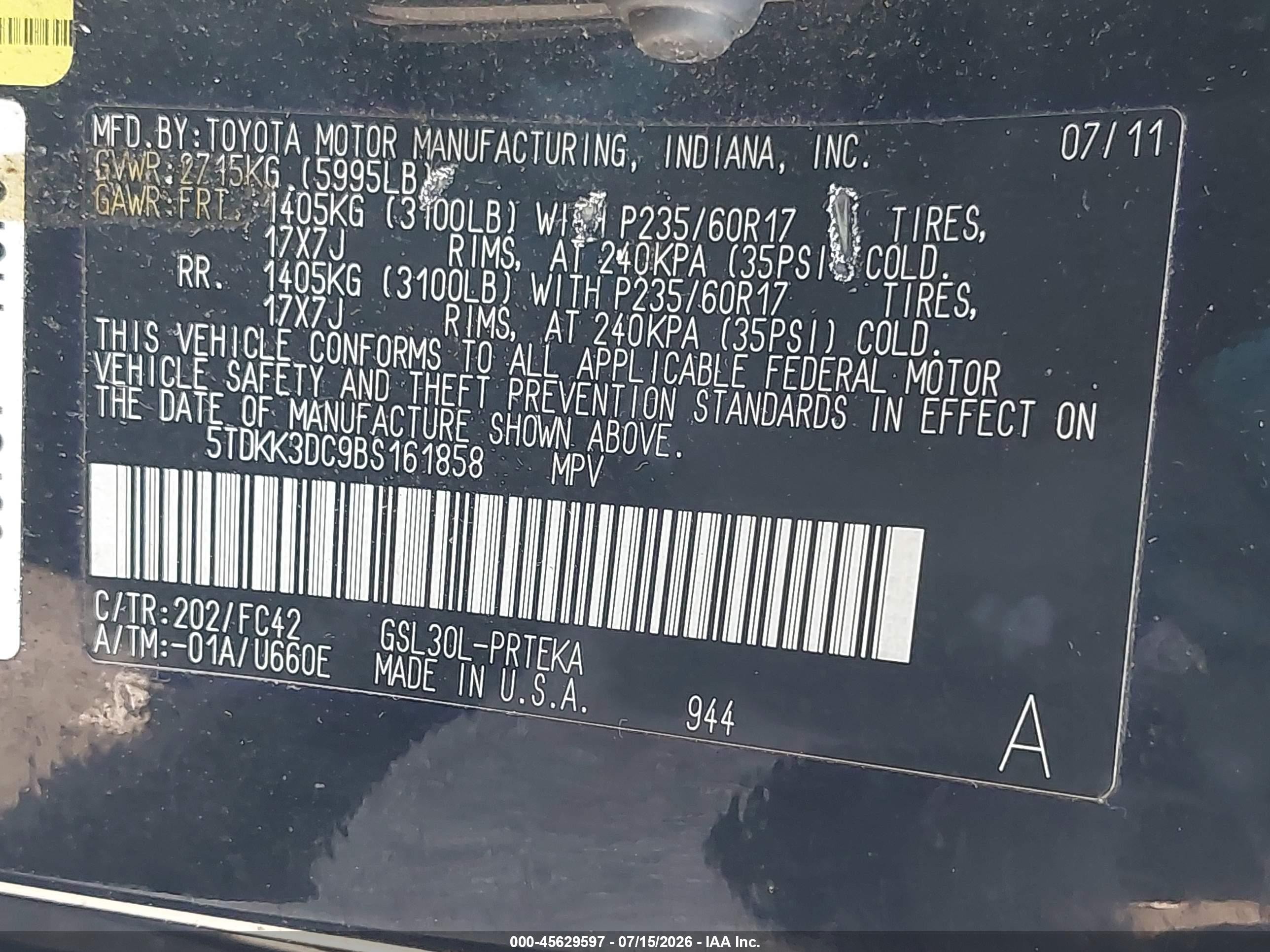 2011 Toyota Sienna Le V6 Черный vin: 5TDKK3DC9BS161858