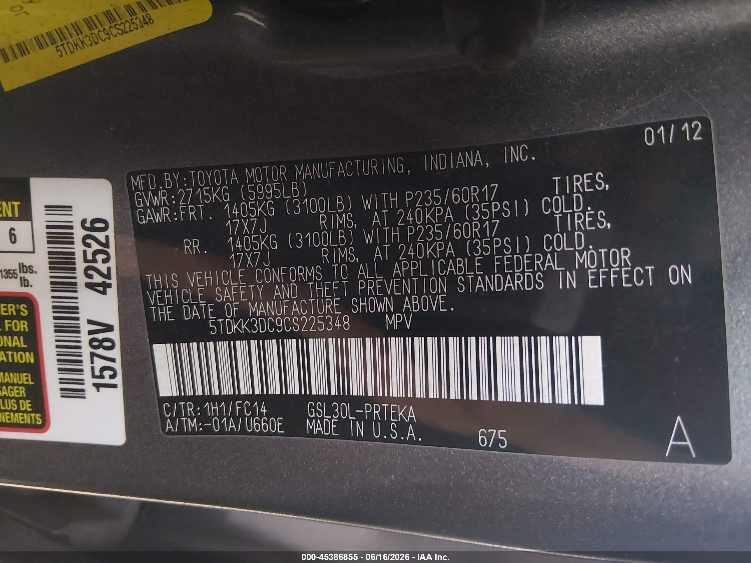 2012 Toyota Sienna Le V6 8 Passenger Gray vin: 5TDKK3DC9CS225348