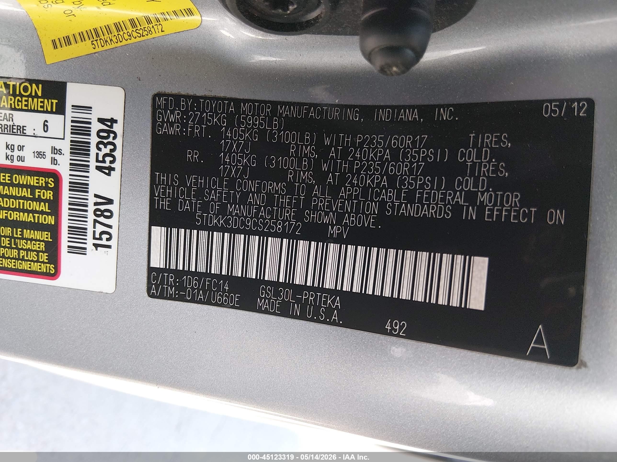2012 Toyota Sienna Le V6 8 Passenger Silver vin: 5TDKK3DC9CS258172