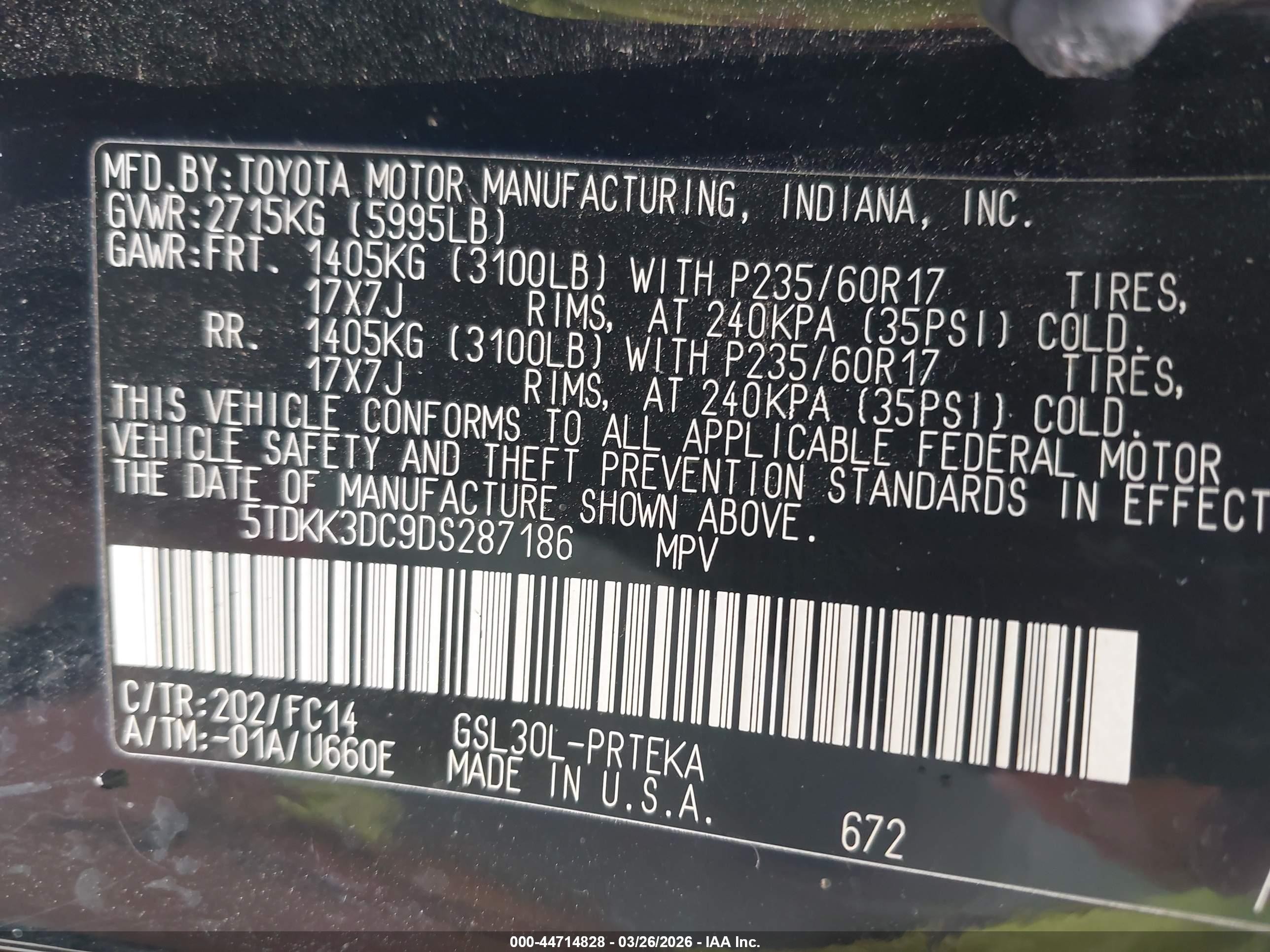 2013 Toyota Sienna Le V6 8 Passenger Black vin: 5TDKK3DC9DS287186