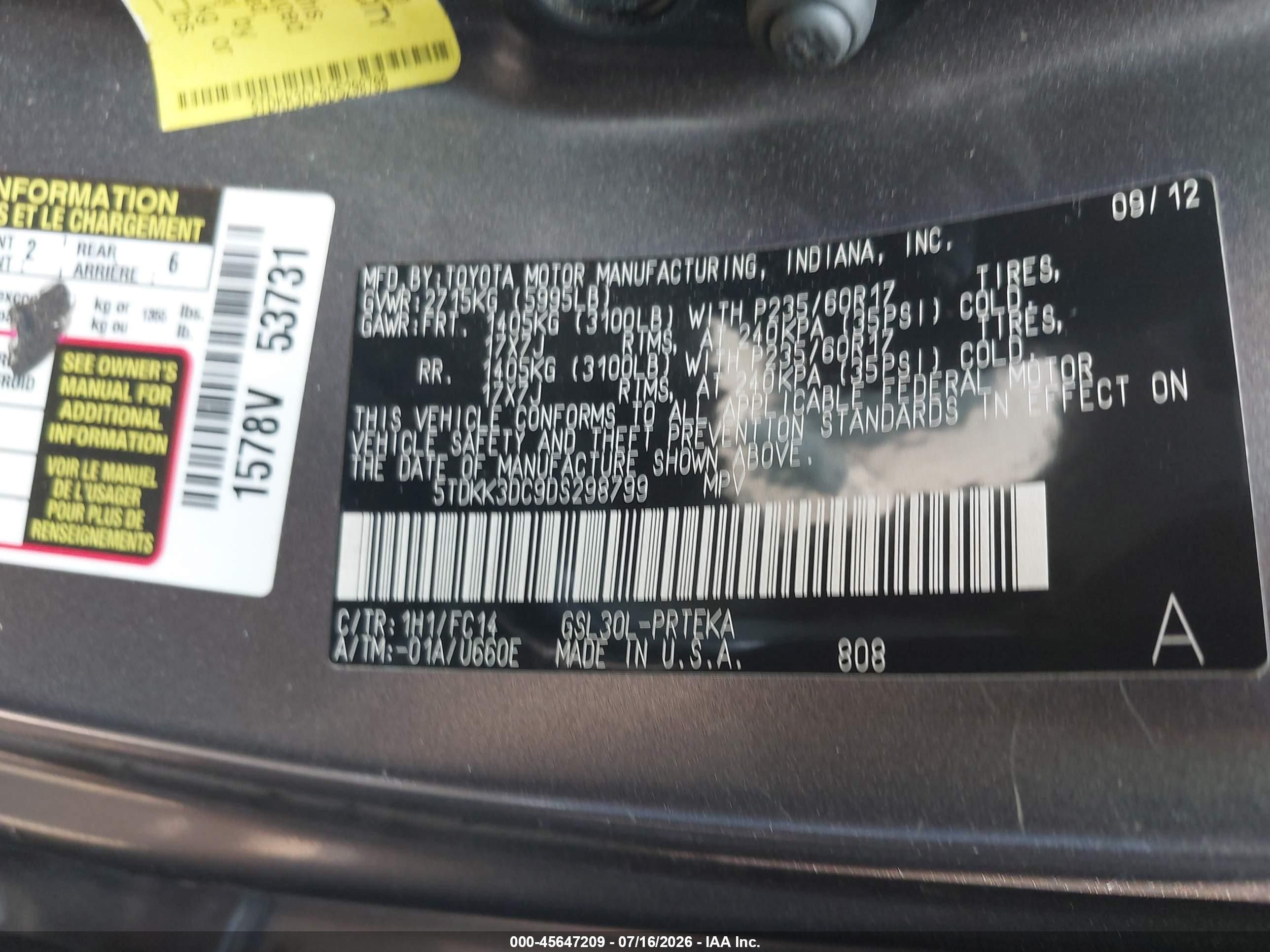 2013 Toyota Sienna Le V6 8 Passenger Gray vin: 5TDKK3DC9DS298799