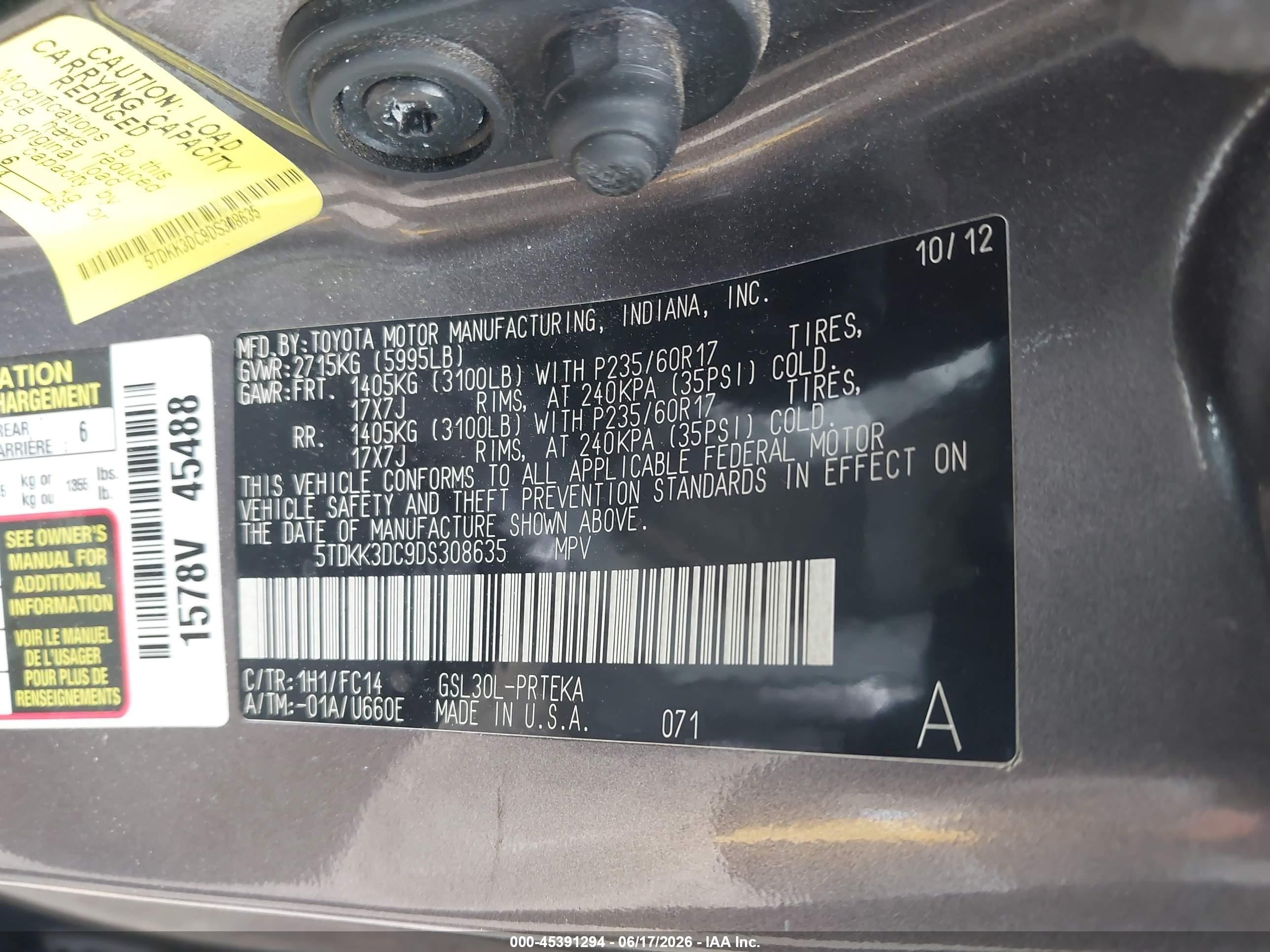 2013 Toyota Sienna Le V6 8 Passenger Gray vin: 5TDKK3DC9DS308635
