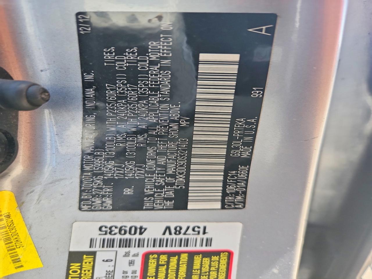 2013 Toyota Sienna Le Silver vin: 5TDKK3DC9DS321403
