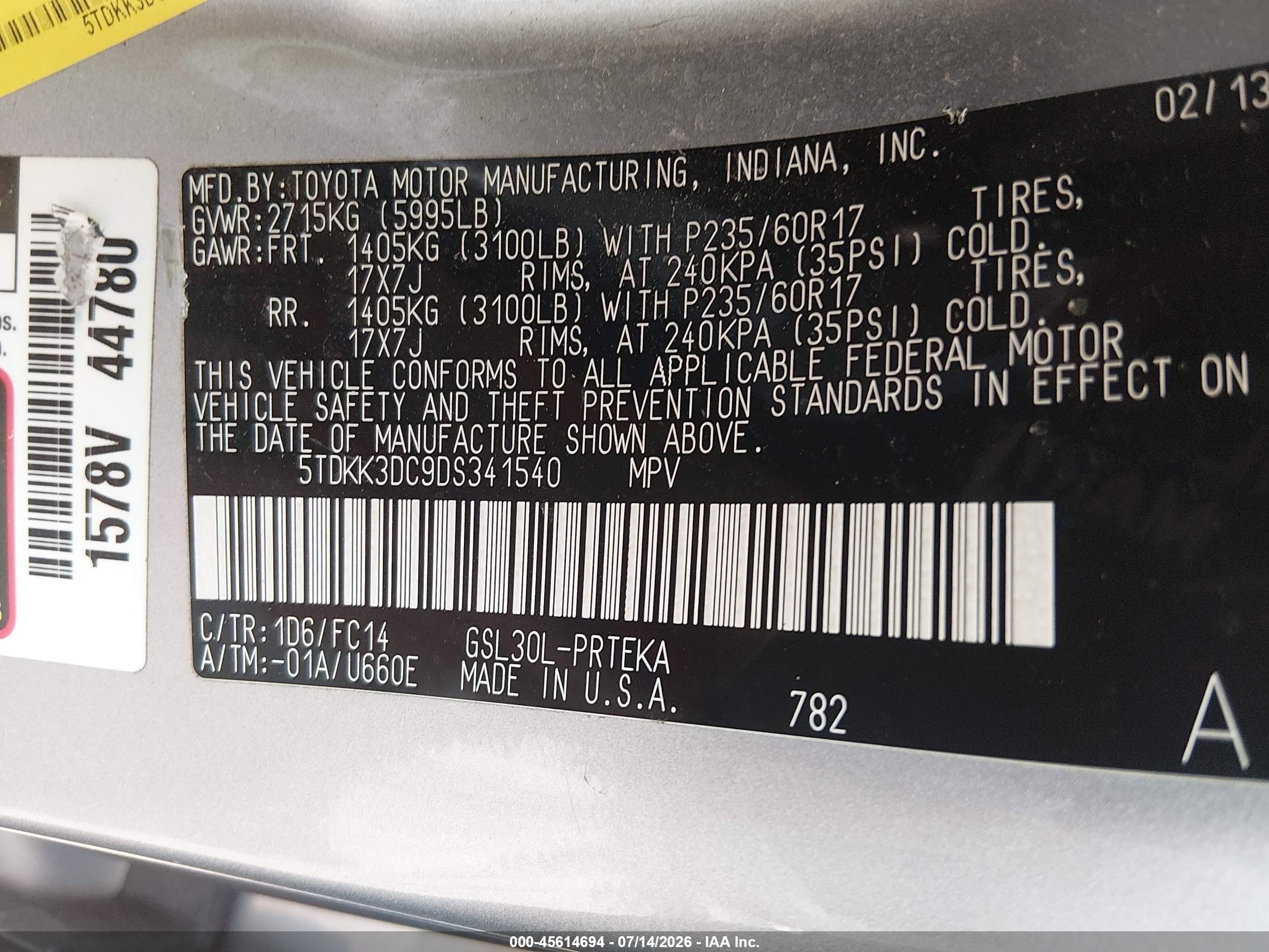 2013 Toyota Sienna Le V6 8 Passenger Silver vin: 5TDKK3DC9DS341540