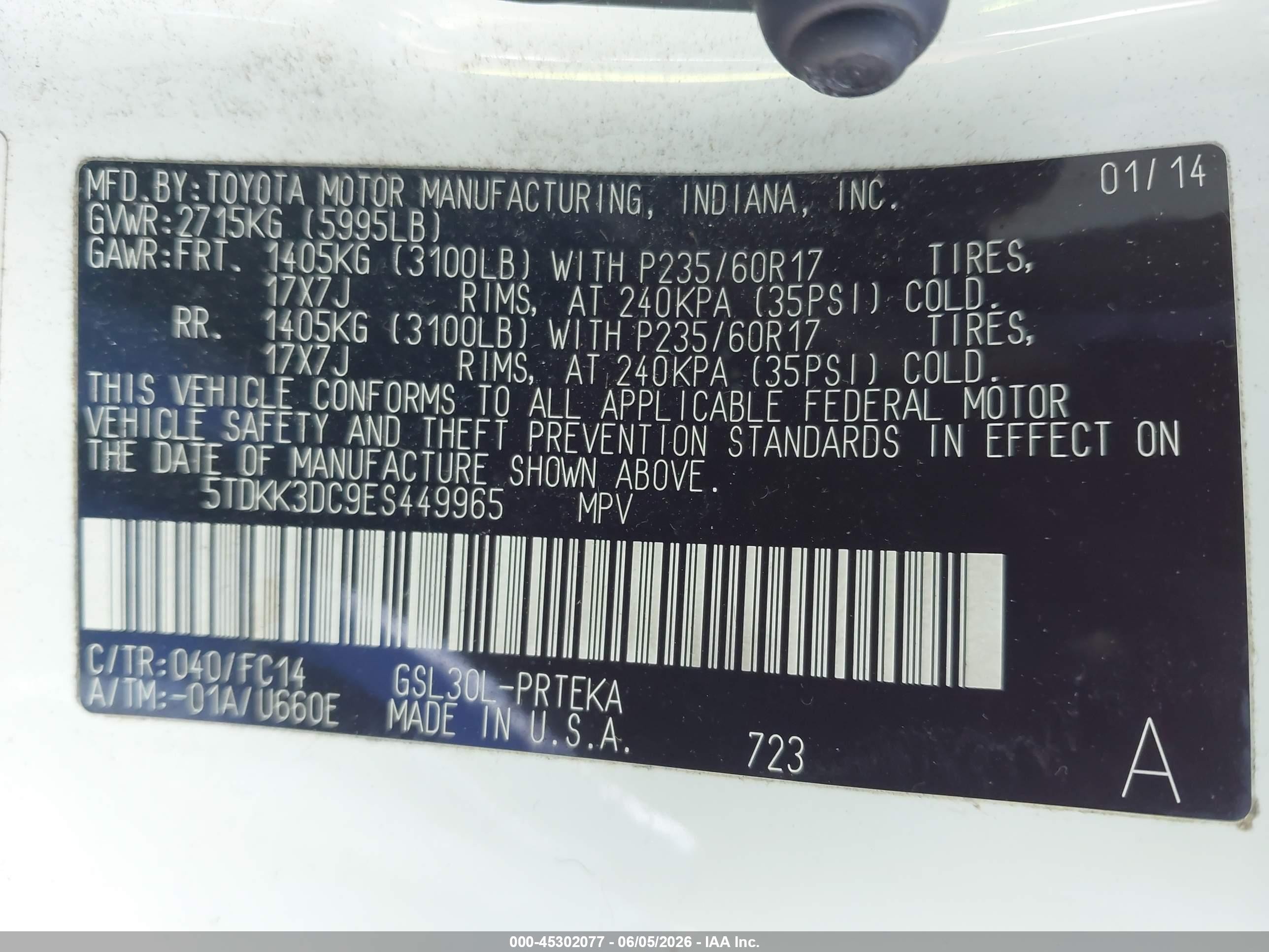 2014 Toyota Sienna Le V6 8 Passenger White vin: 5TDKK3DC9ES449965