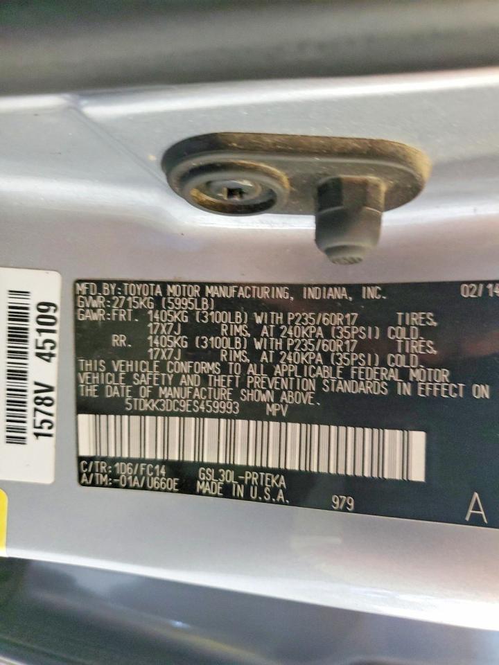 2014 Toyota Sienna Le Silver vin: 5TDKK3DC9ES459993
