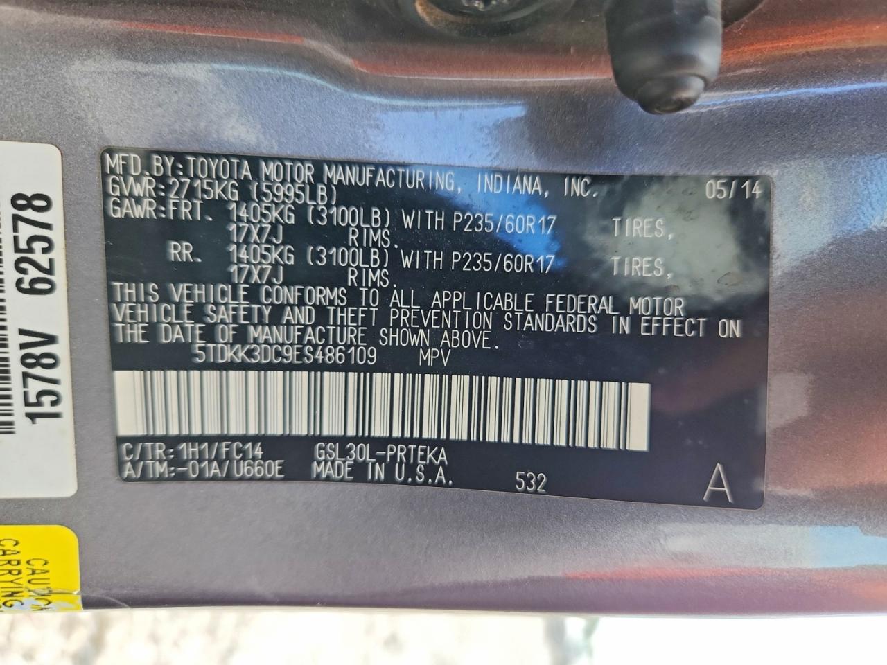 2014 Toyota Sienna Le Gray vin: 5TDKK3DC9ES486109