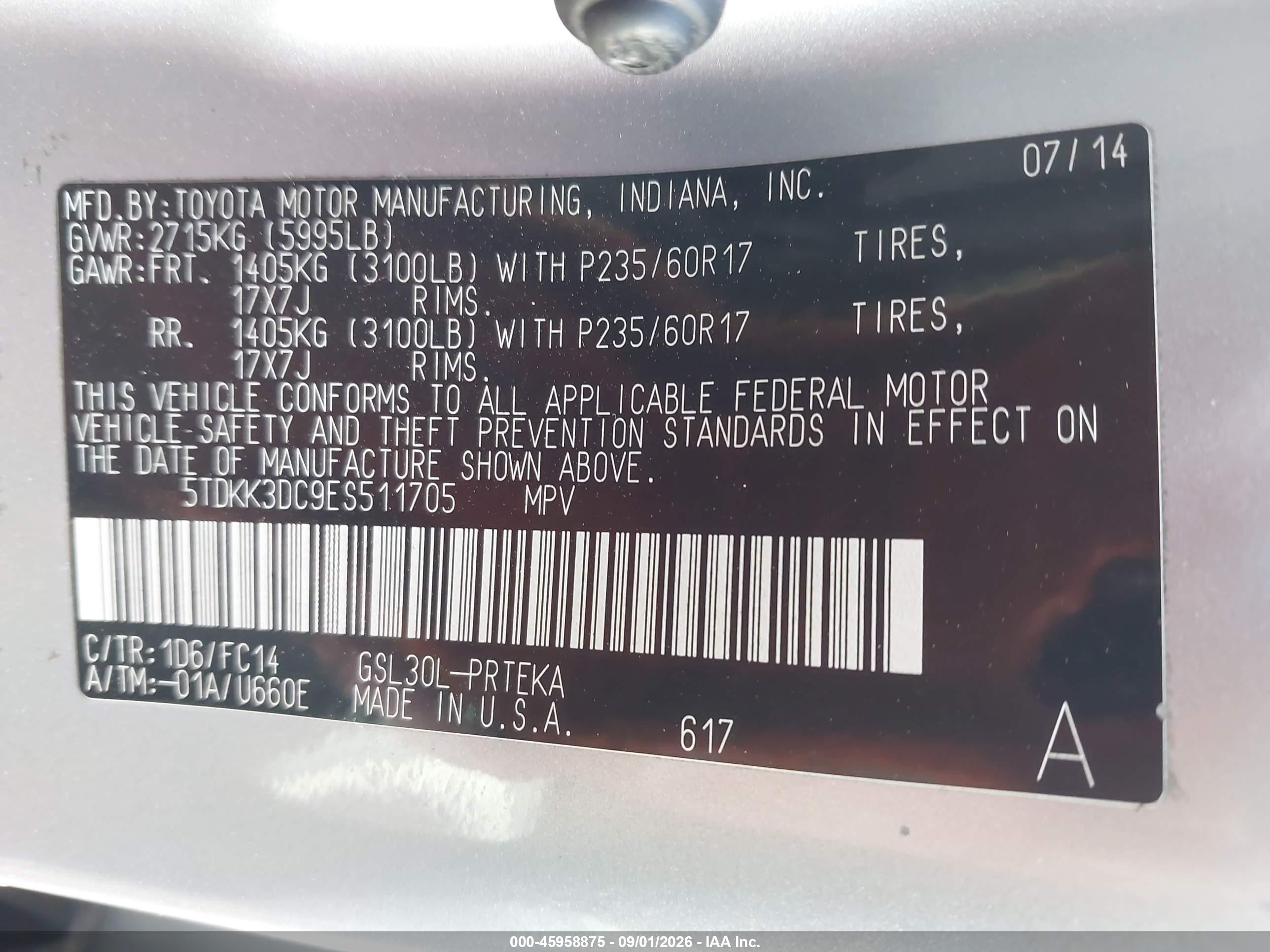 2014 Toyota Sienna Le V6 8 Passenger Gray vin: 5TDKK3DC9ES511705