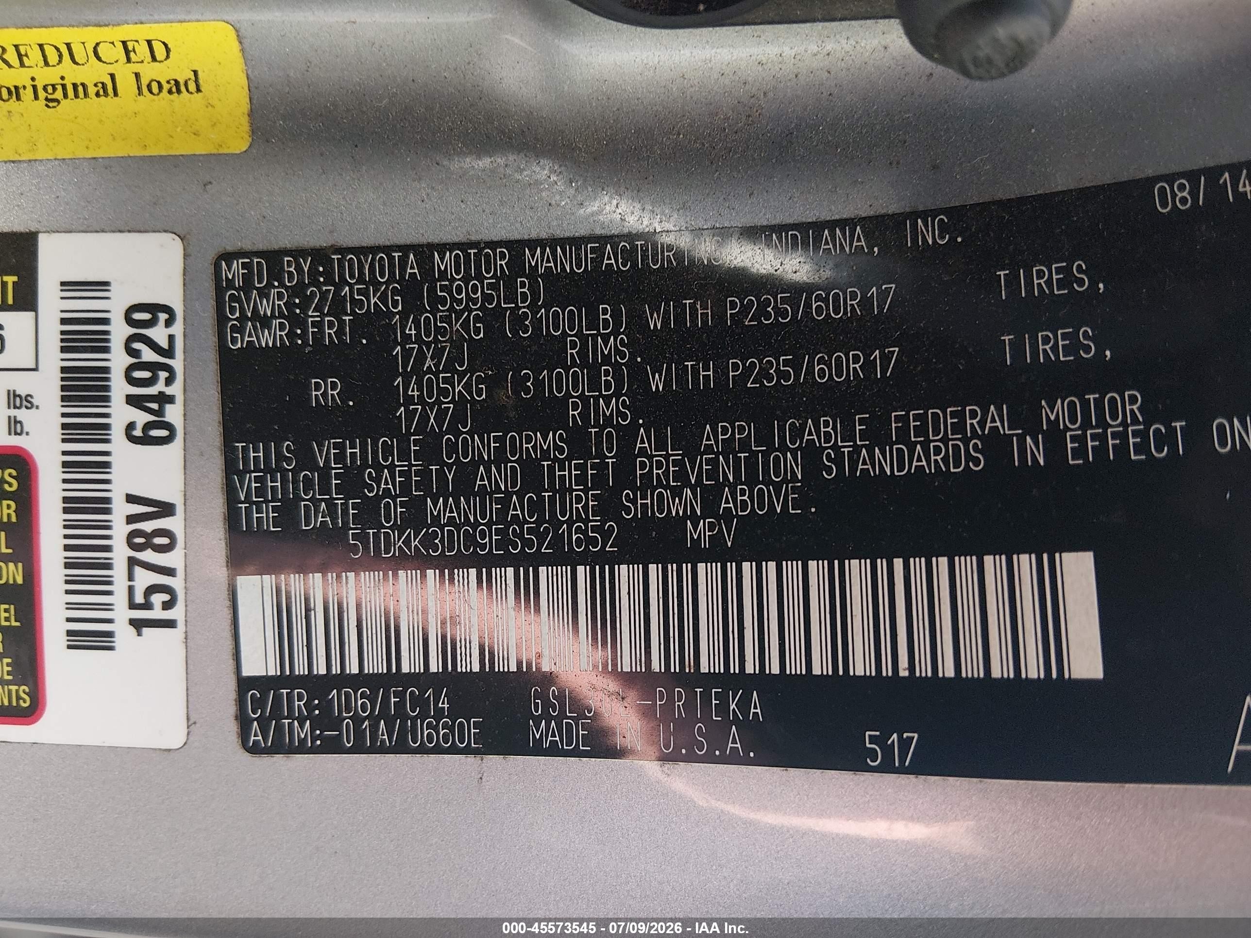 2014 Toyota Sienna Le V6 8 Passenger Silver vin: 5TDKK3DC9ES521652