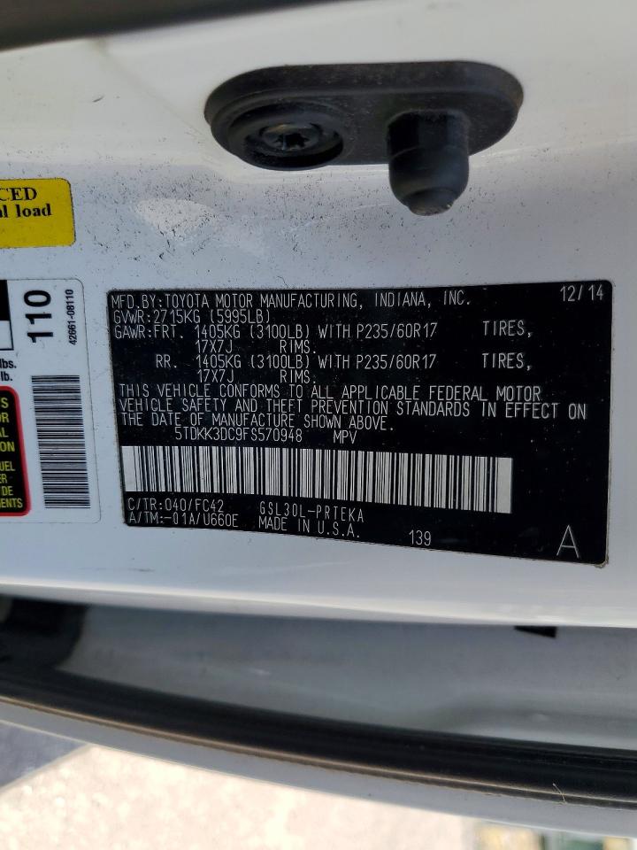 2015 Toyota Sienna Le White vin: 5TDKK3DC9FS570948