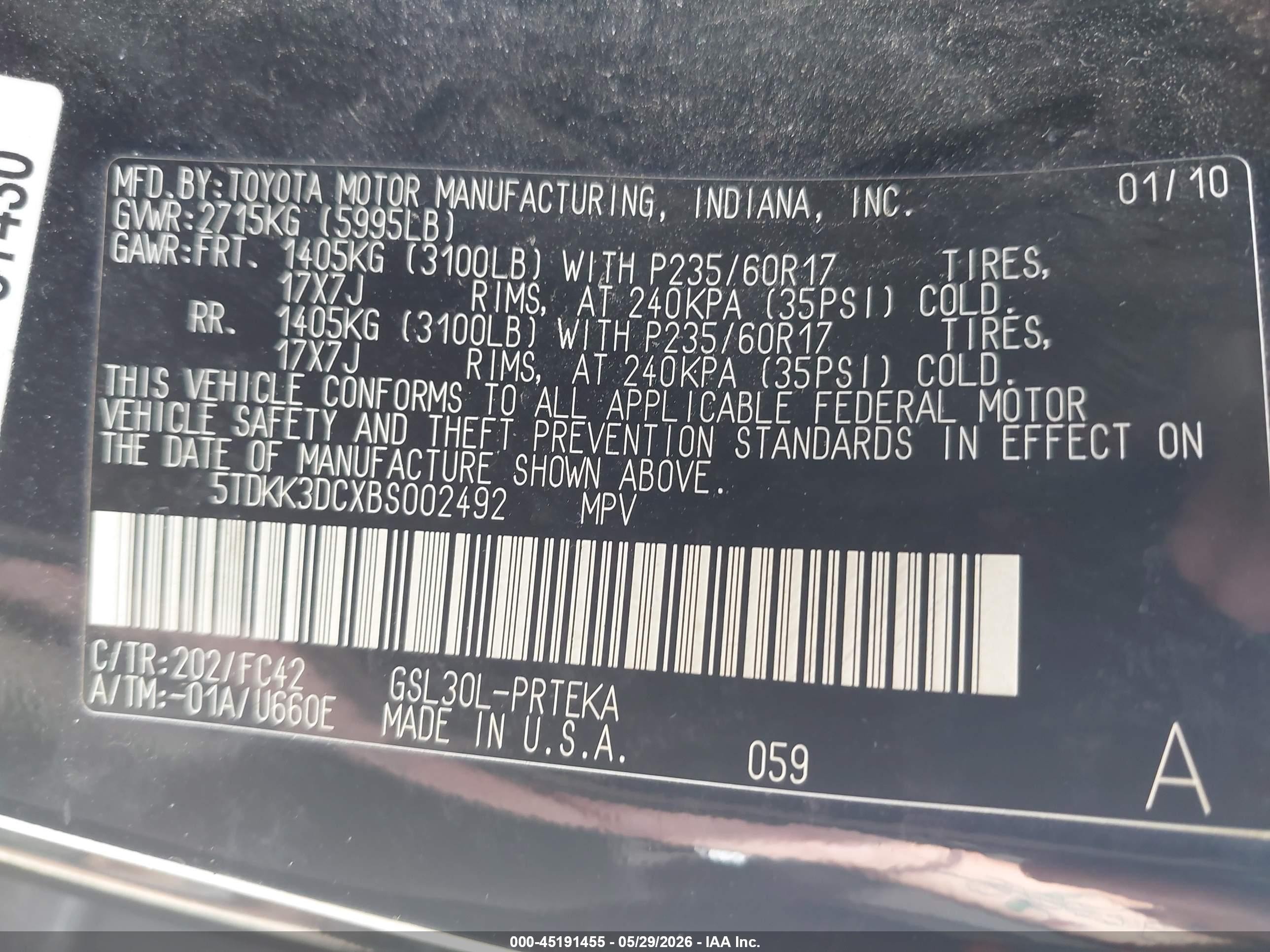2011 Toyota Sienna Le V6 Black vin: 5TDKK3DCXBS002492