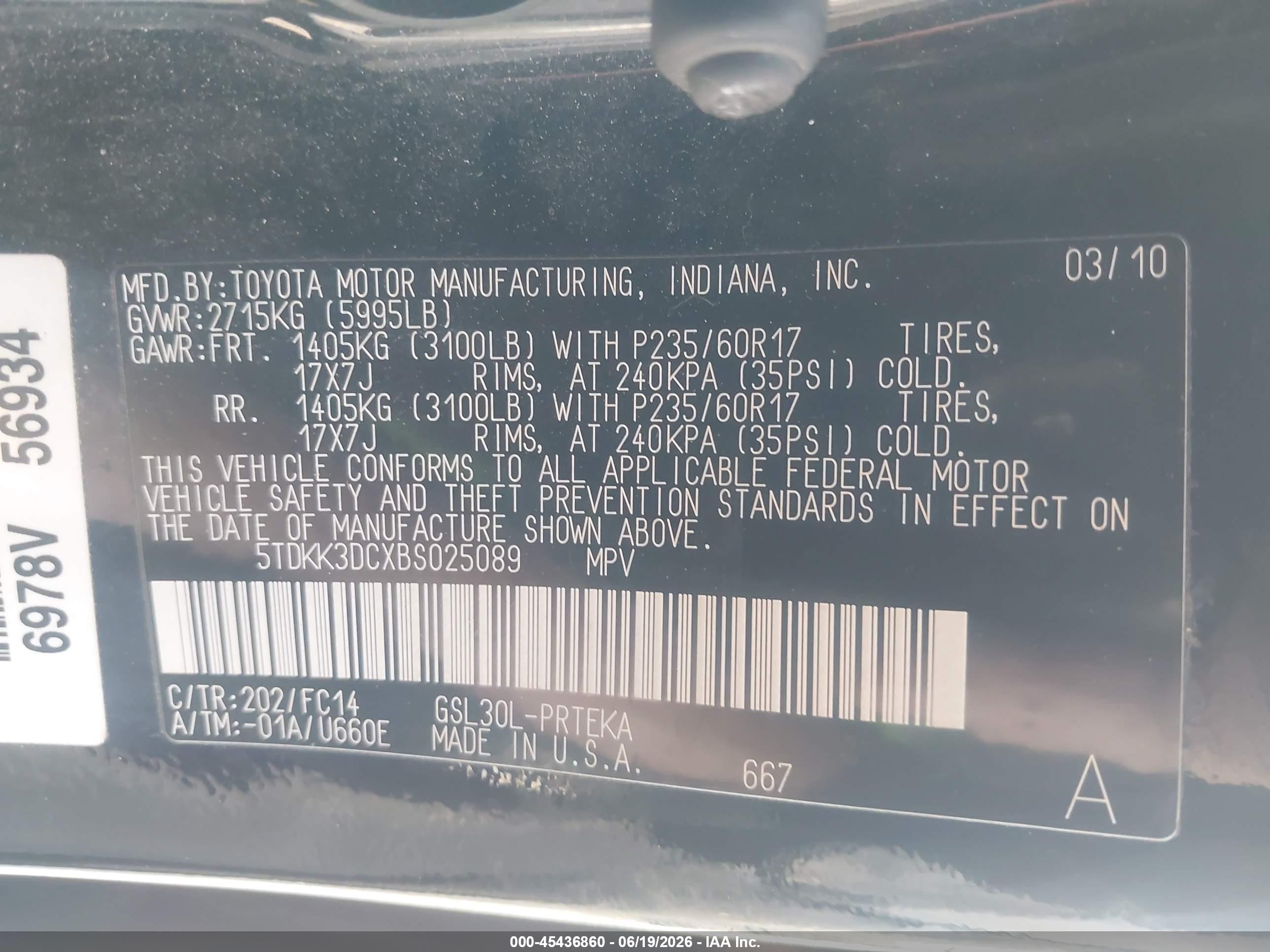2011 Toyota Sienna Le V6 Black vin: 5TDKK3DCXBS025089