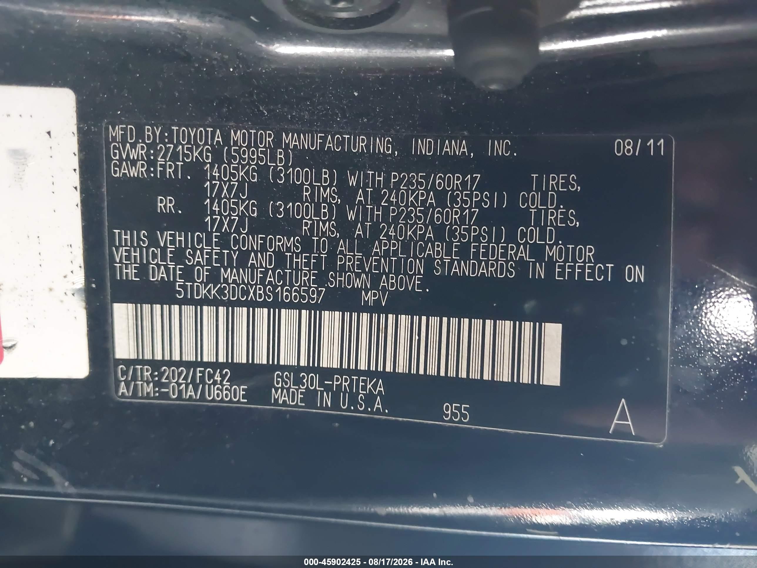 2011 Toyota Sienna Le V6 Black vin: 5TDKK3DCXBS166597