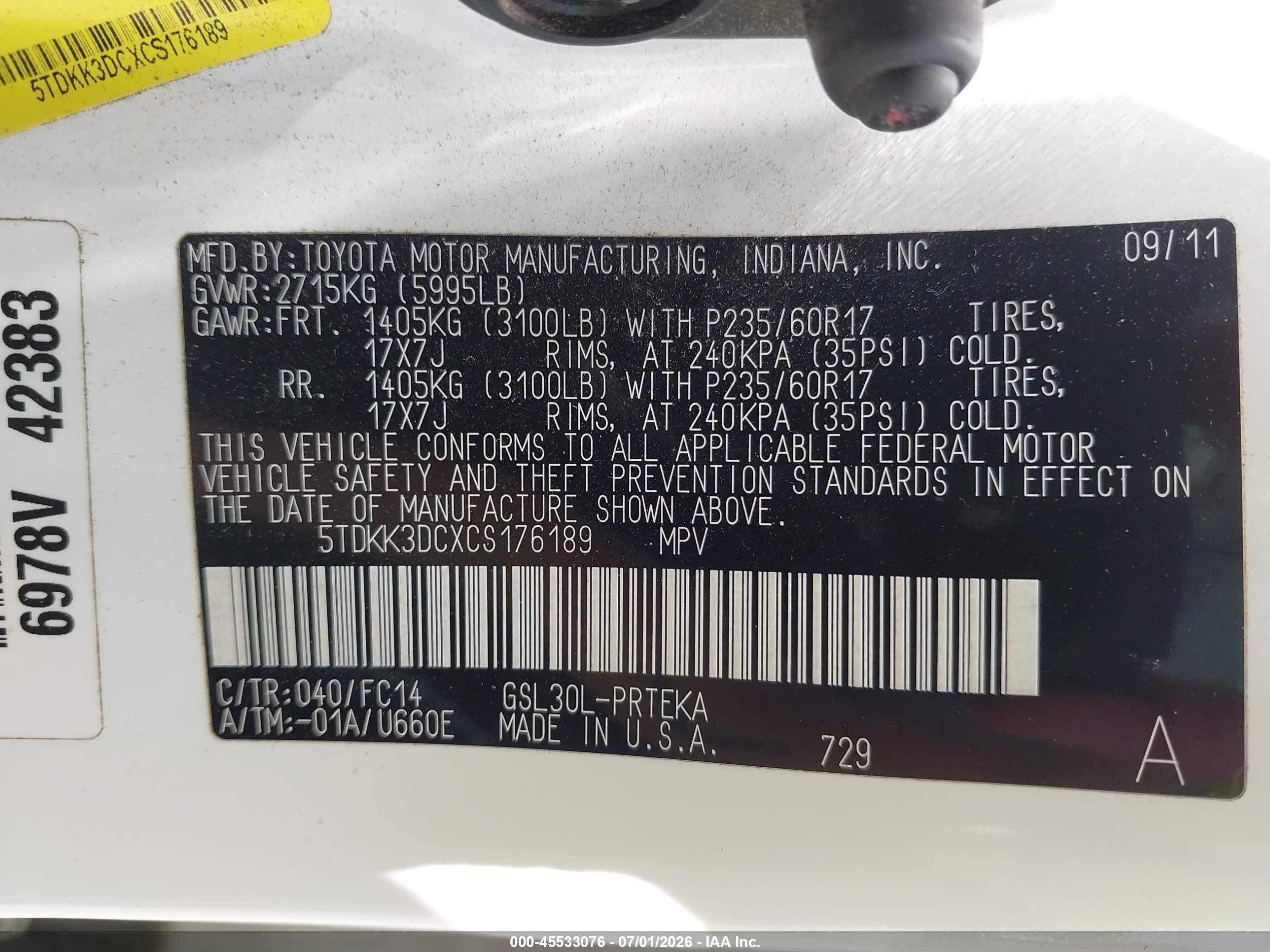 2012 Toyota Sienna Le V6 8 Passenger White vin: 5TDKK3DCXCS176189