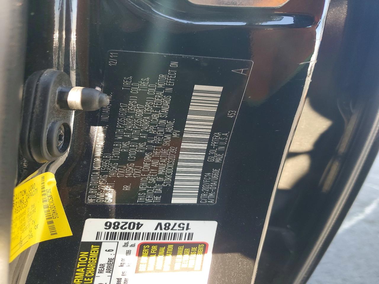 2012 Toyota Sienna Le Черный vin: 5TDKK3DCXCS207392