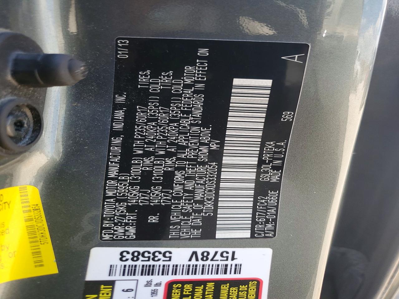 2013 Toyota Sienna Le Gray vin: 5TDKK3DCXDS332054