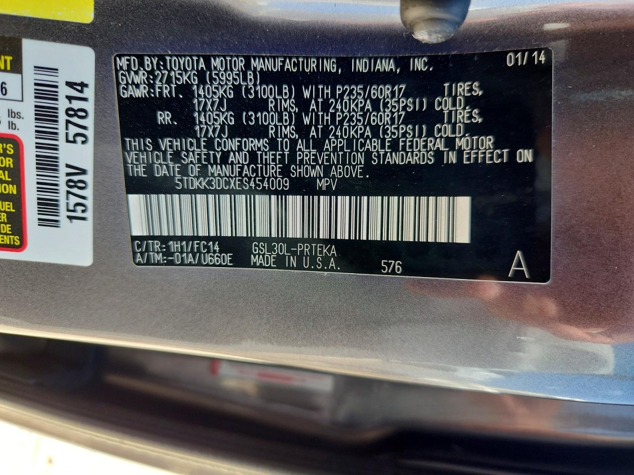 2014 Toyota Sienna Le Gray vin: 5TDKK3DCXES454009