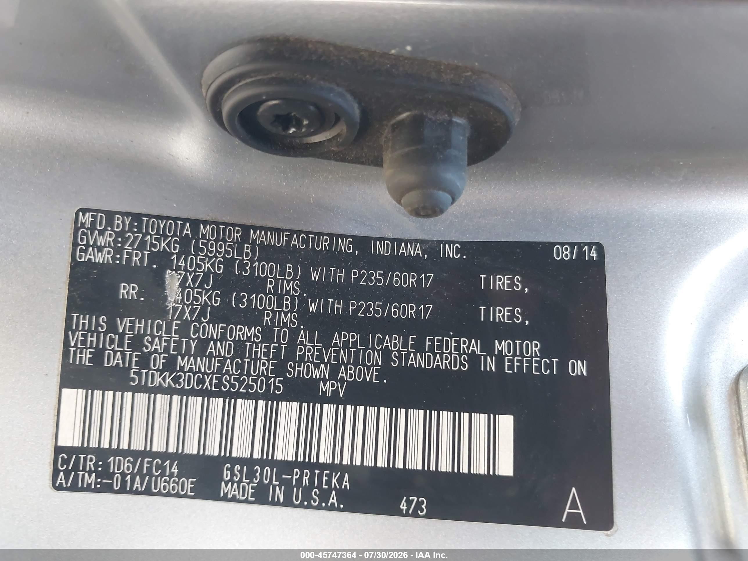 2014 Toyota Sienna Le V6 8 Passenger Silver vin: 5TDKK3DCXES525015