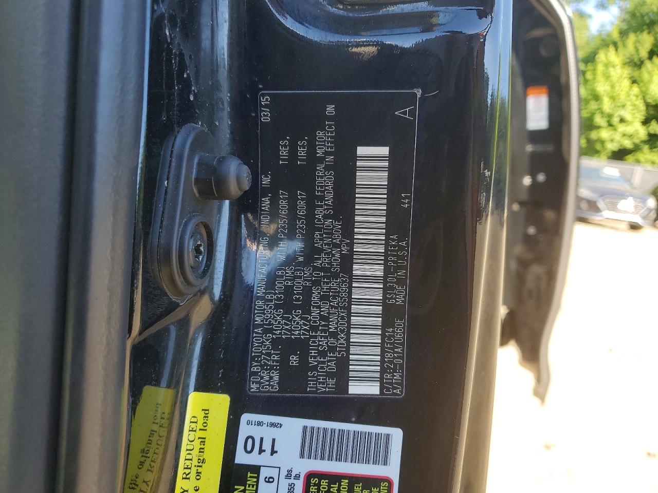 2015 Toyota Sienna Le Черный vin: 5TDKK3DCXFS589637