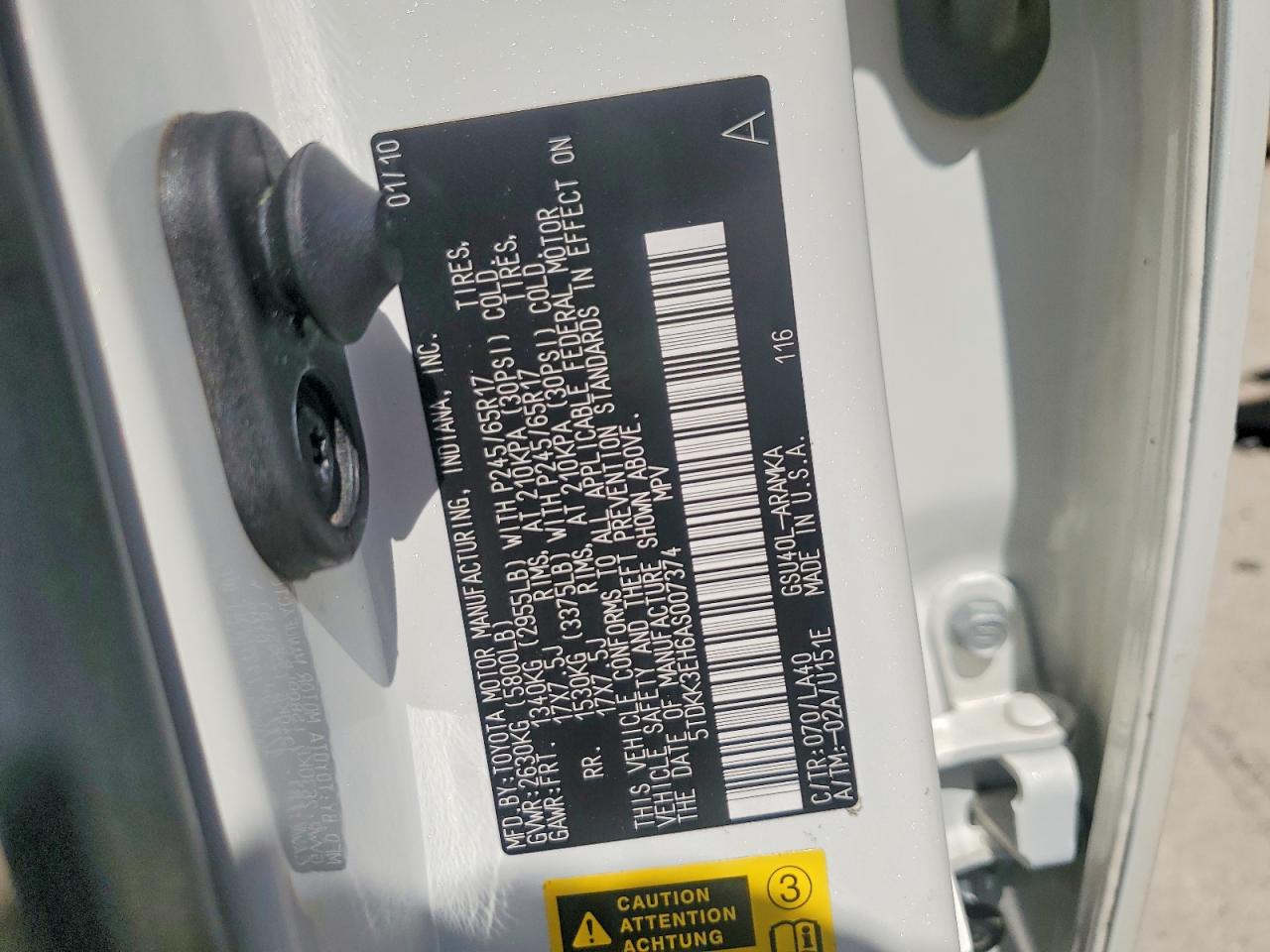 2010 Toyota Highlander Se White vin: 5TDKK3EH6AS007374