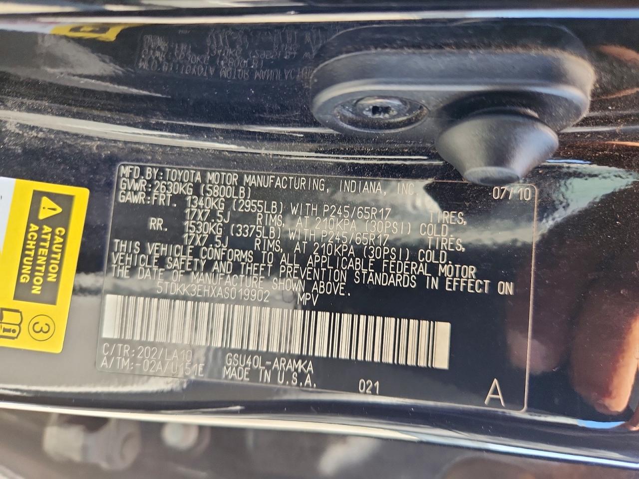2010 Toyota Highlander Se Black vin: 5TDKK3EHXAS019902