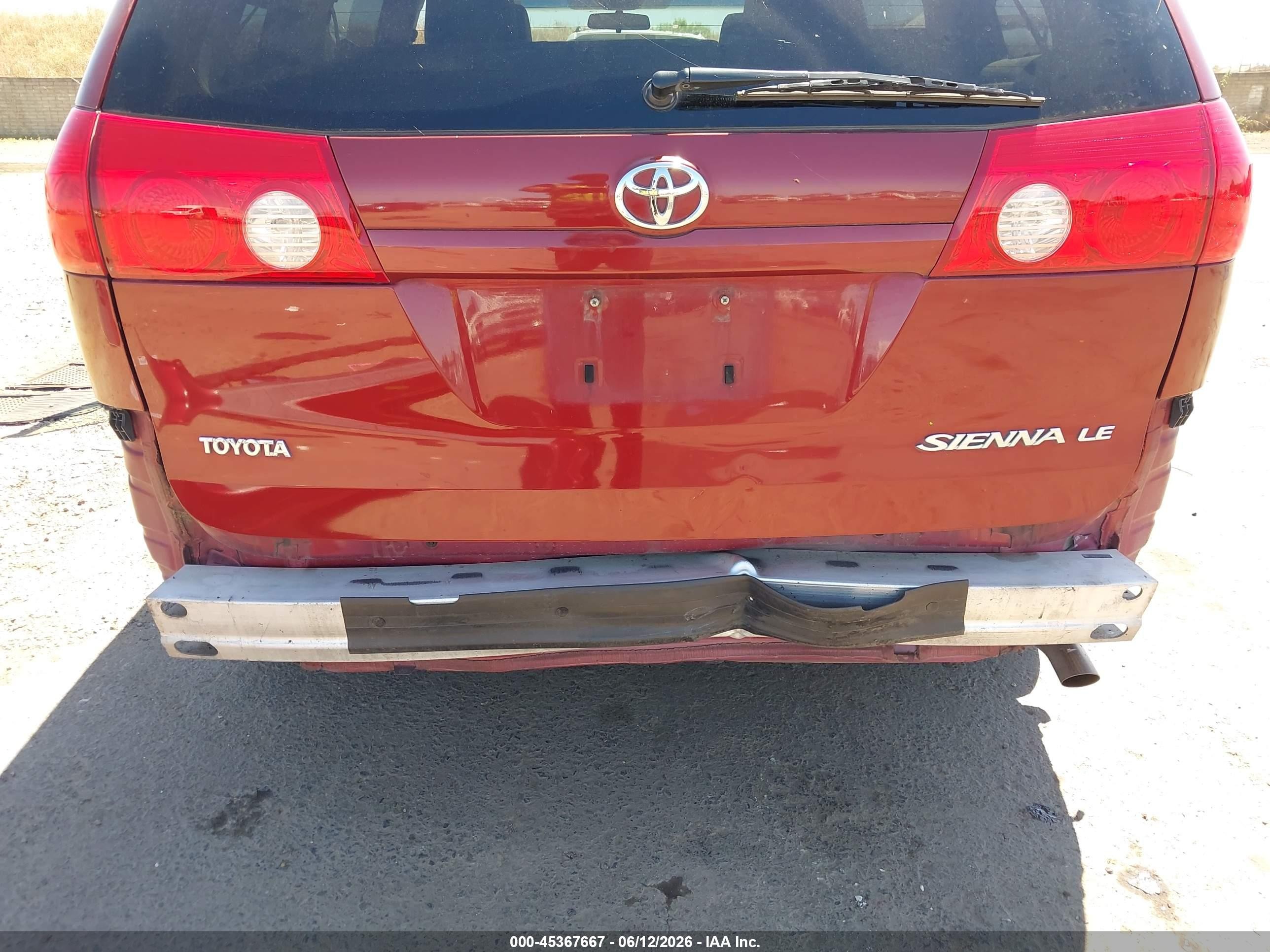 2010 Toyota Sienna Le Burgundy vin: 5TDKK4CC4AS343604