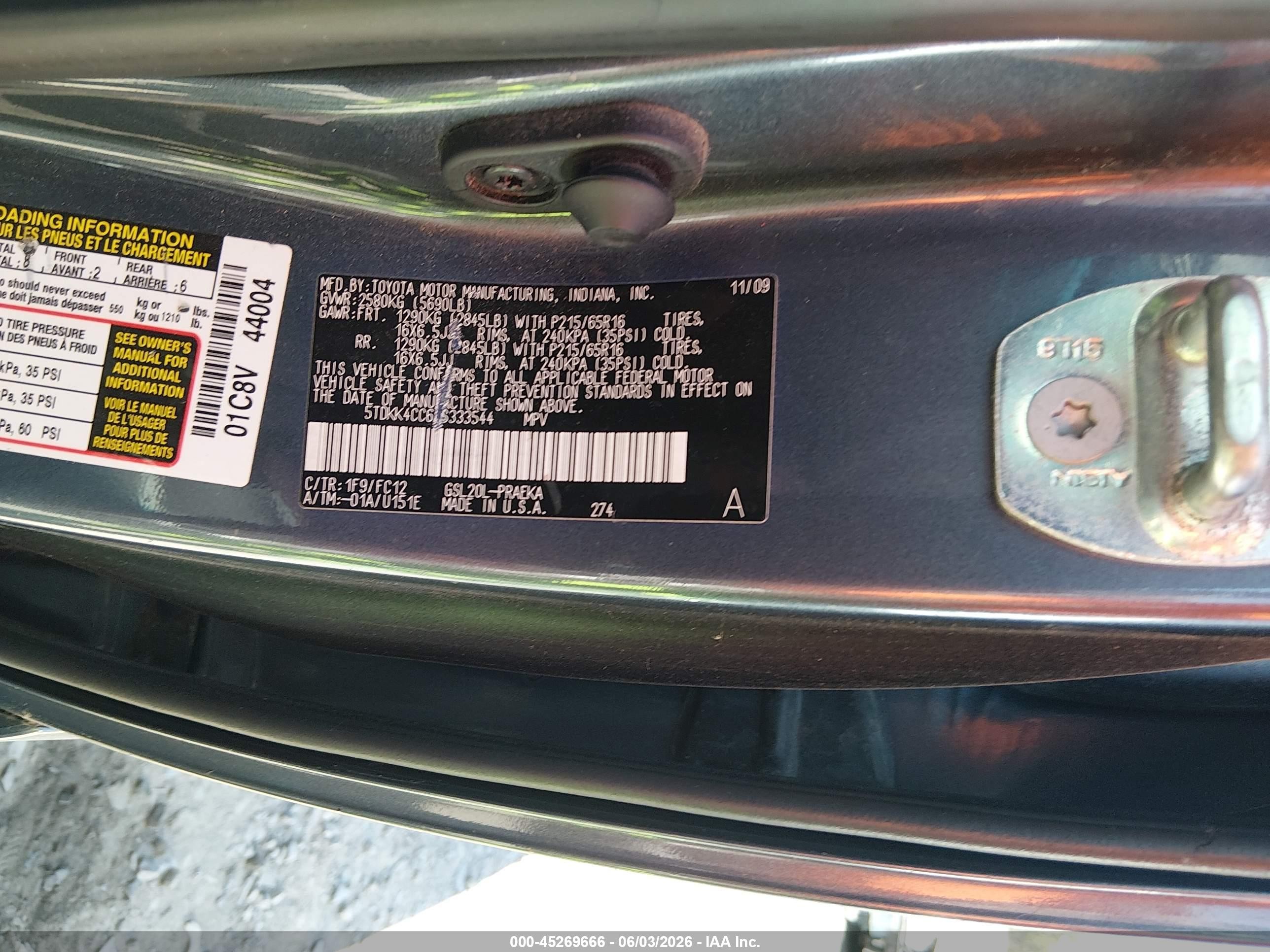 2010 Toyota Sienna Le Blue vin: 5TDKK4CC6AS333544