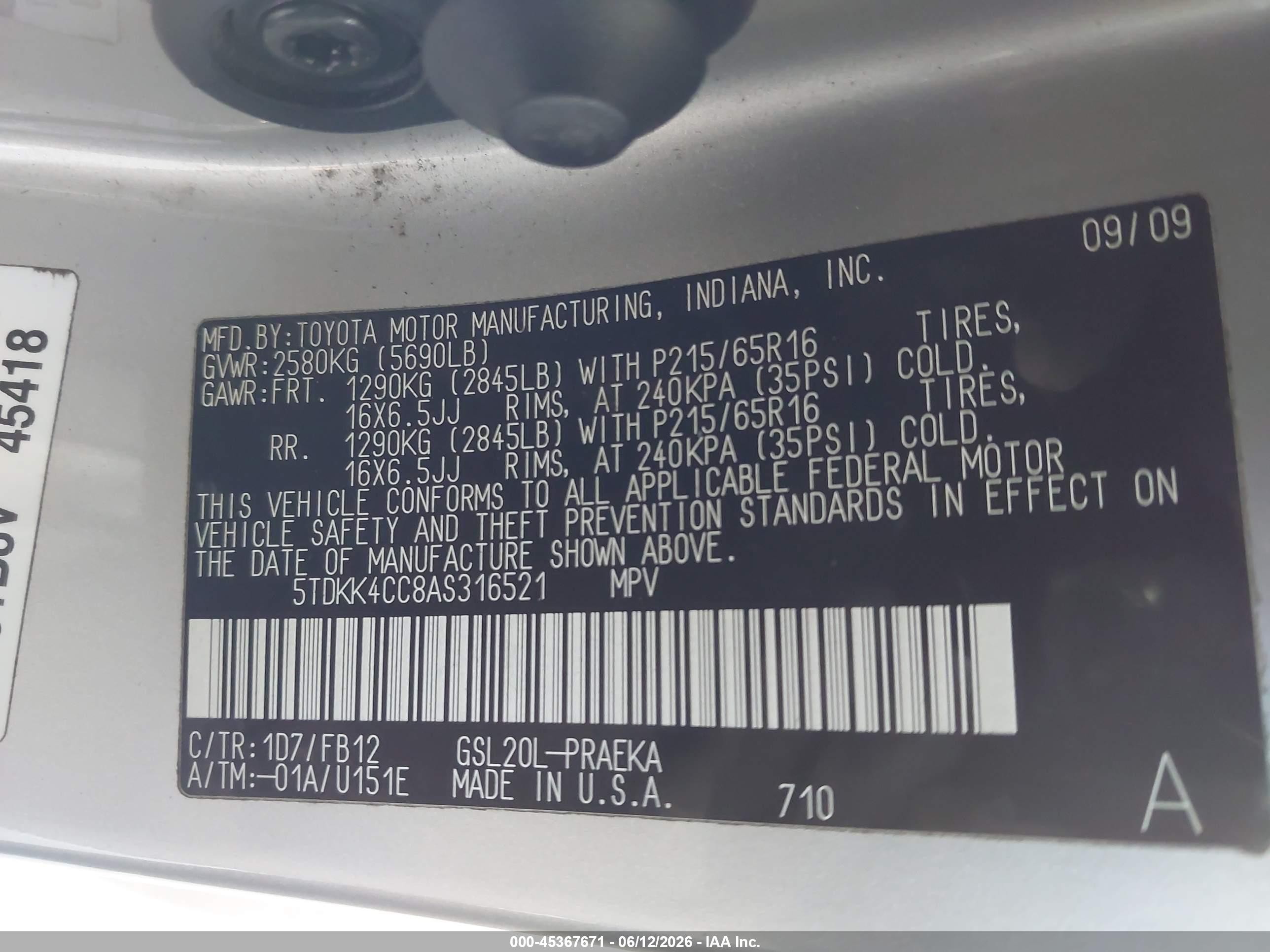 2010 Toyota Sienna Ce Silver vin: 5TDKK4CC8AS316521