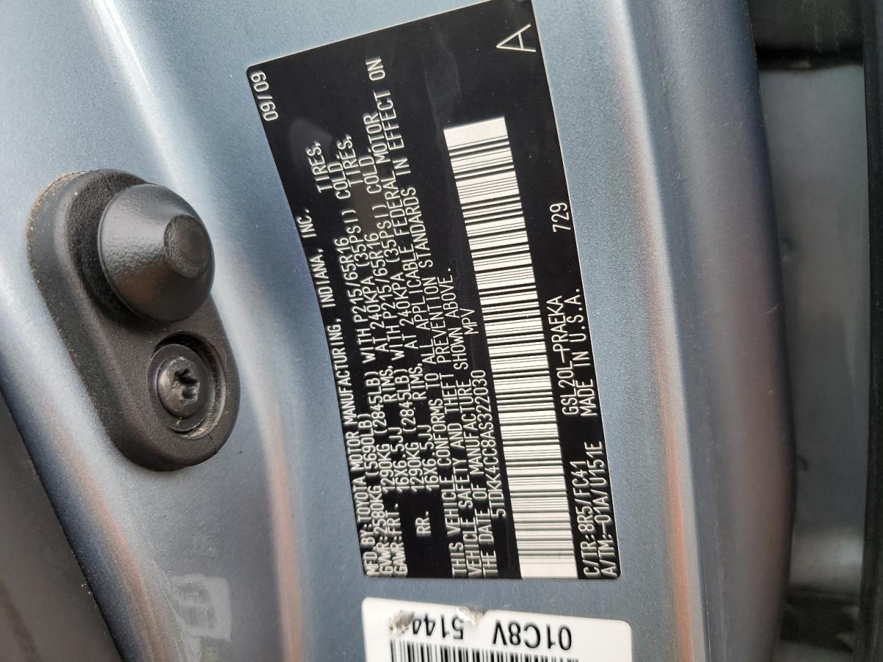 2010 Toyota Sienna Ce Blue vin: 5TDKK4CC8AS322030