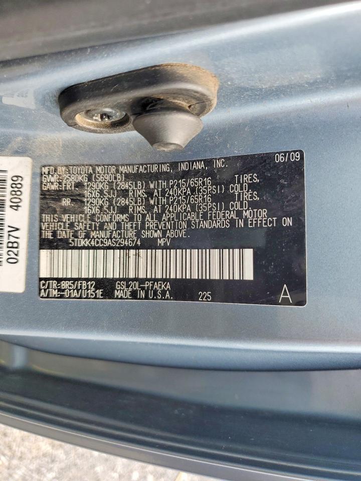 2010 Toyota Sienna Ce 7-passenger Blue vin: 5TDKK4CC9AS294674