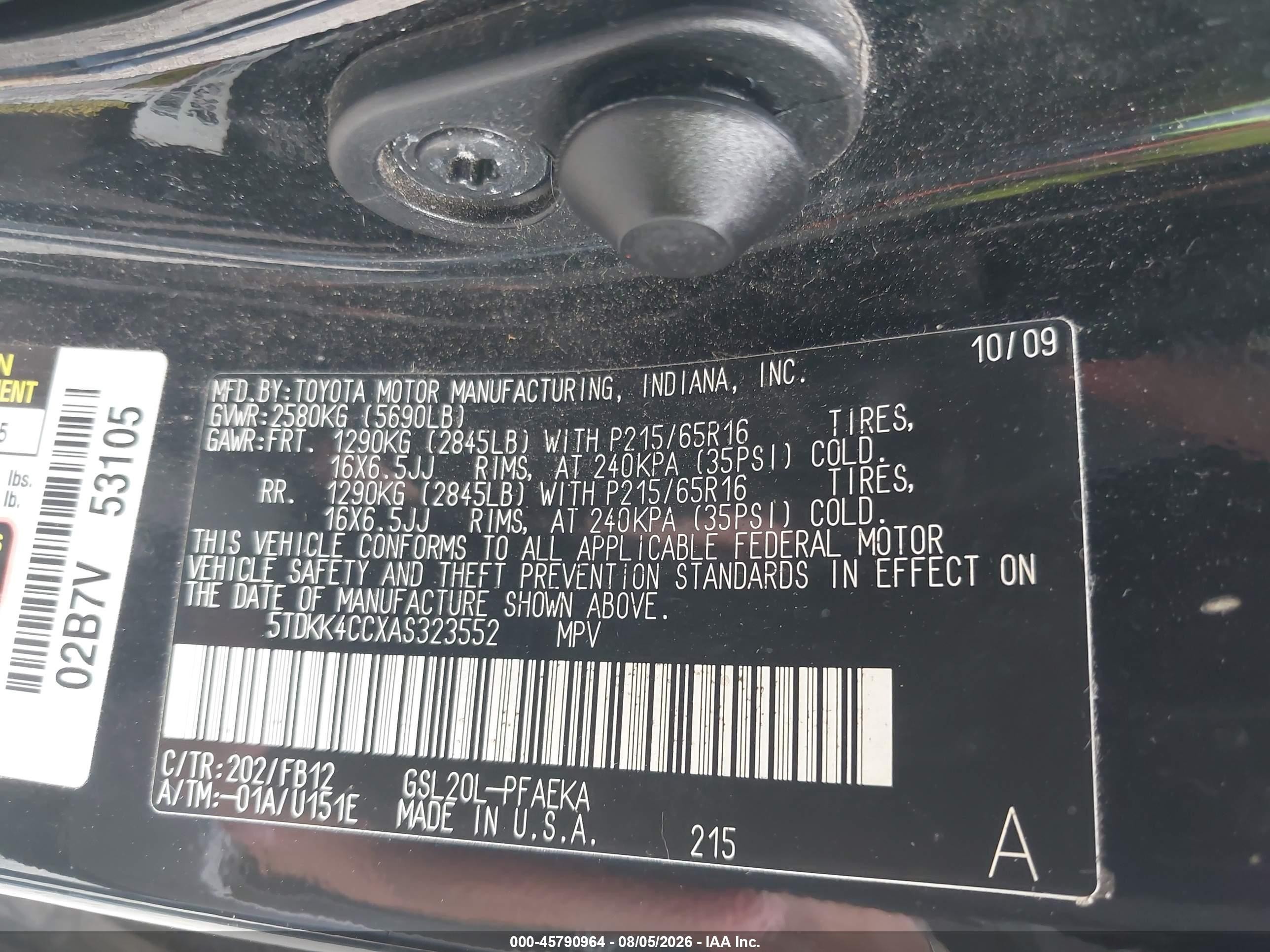 2010 Toyota Sienna Ce Черный vin: 5TDKK4CCXAS323552