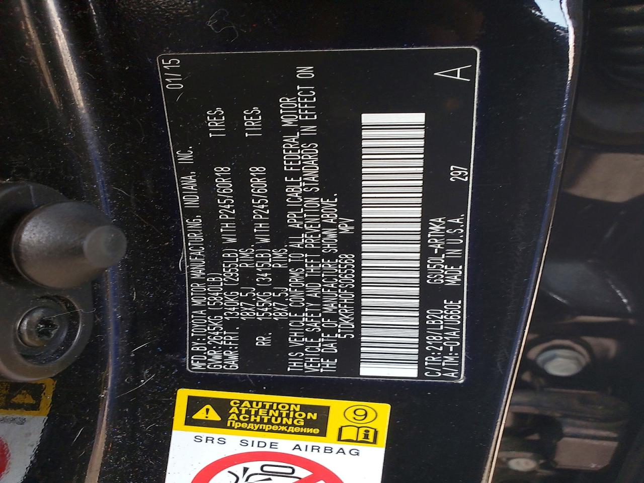 2015 Toyota Highlander Xle Black vin: 5TDKKRFH0FS065568