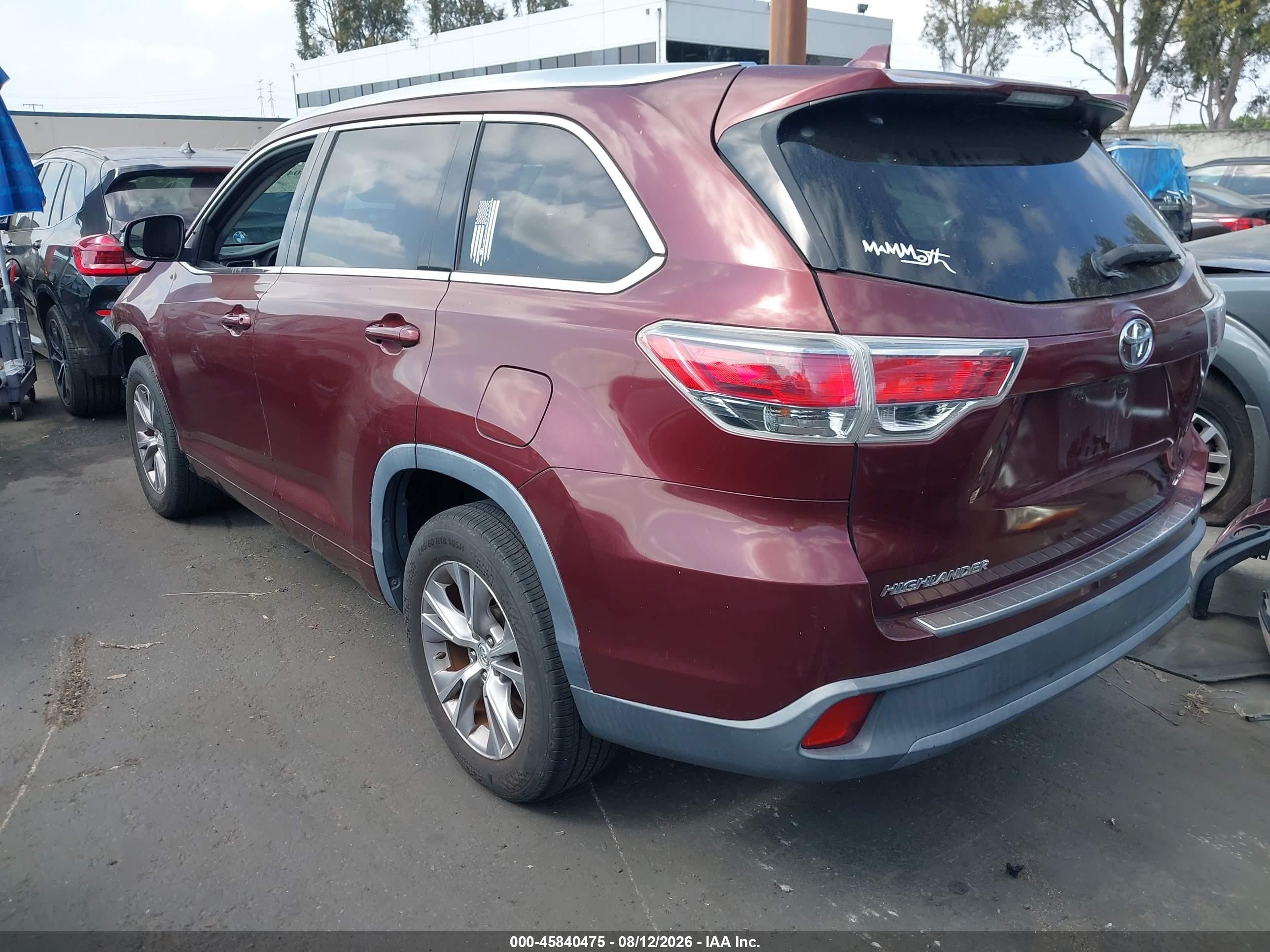 2014 Toyota Highlander Xle V6 Burgundy vin: 5TDKKRFH1ES031461