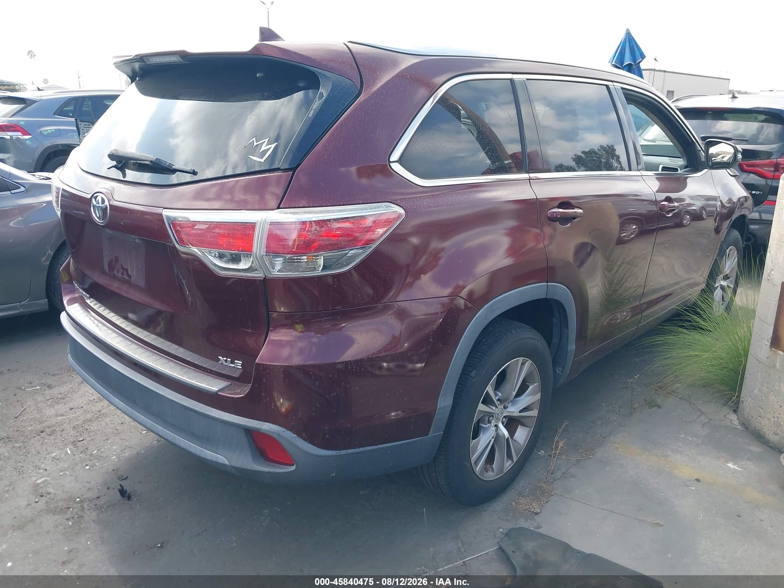 2014 Toyota Highlander Xle V6 Burgundy vin: 5TDKKRFH1ES031461