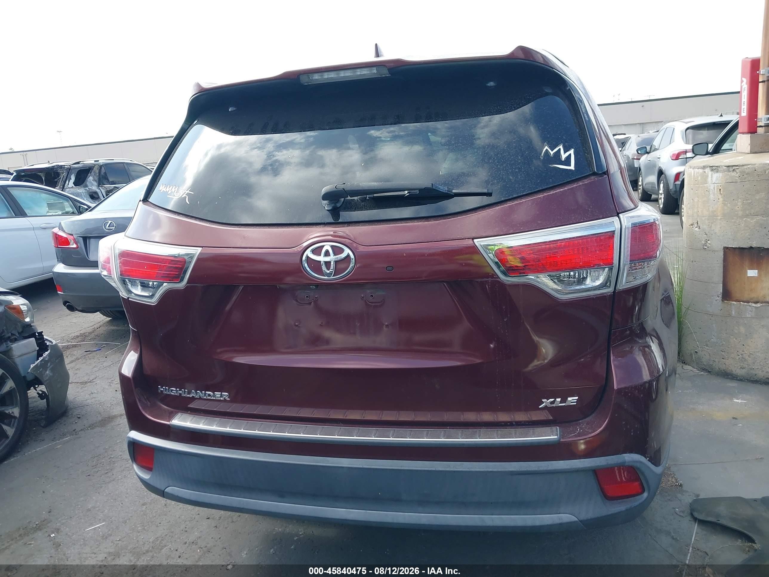 2014 Toyota Highlander Xle V6 Burgundy vin: 5TDKKRFH1ES031461