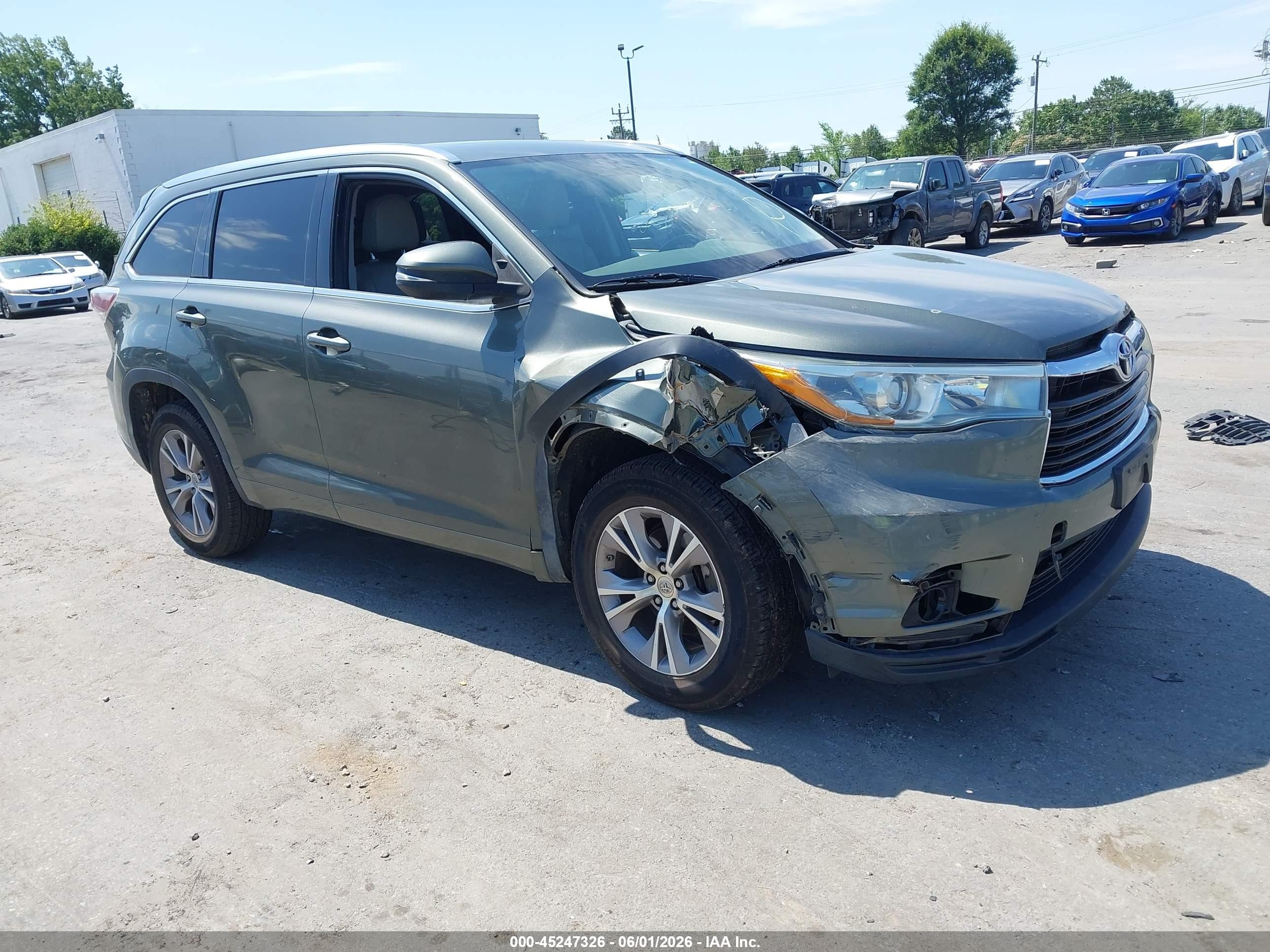 2015 Toyota Highlander Xle V6 Green vin: 5TDKKRFH1FS046558