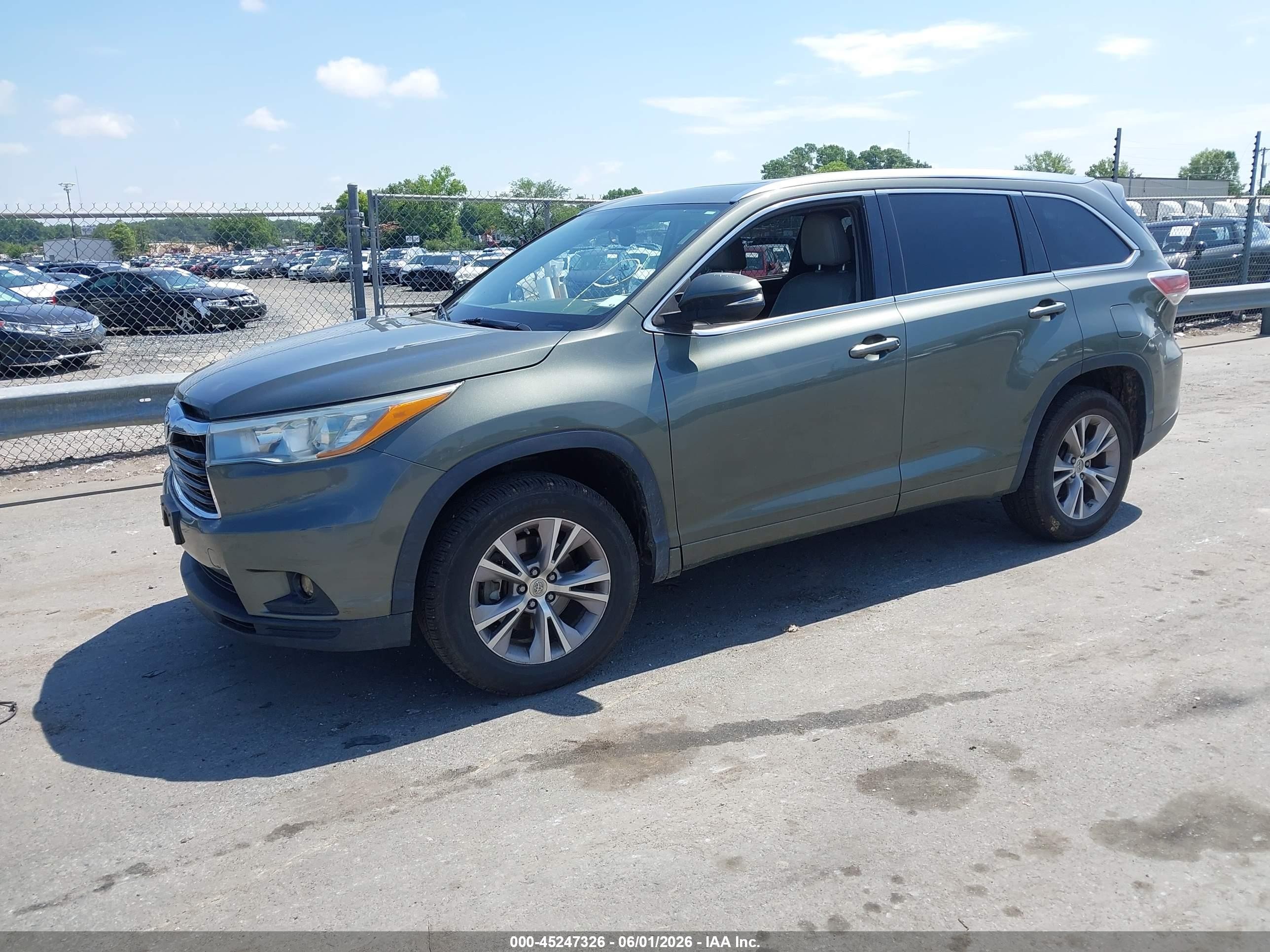 2015 Toyota Highlander Xle V6 Green vin: 5TDKKRFH1FS046558