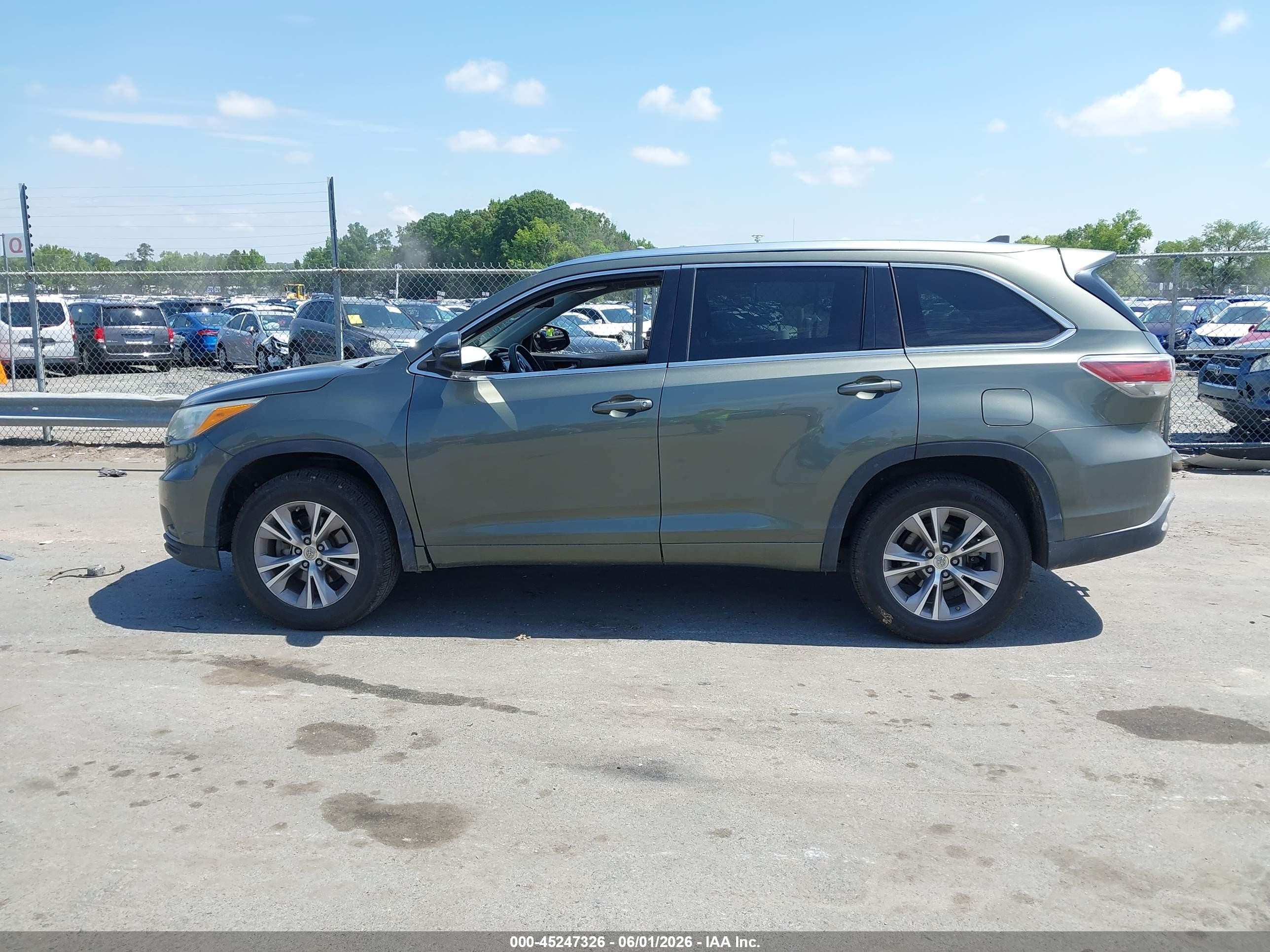 2015 Toyota Highlander Xle V6 Green vin: 5TDKKRFH1FS046558