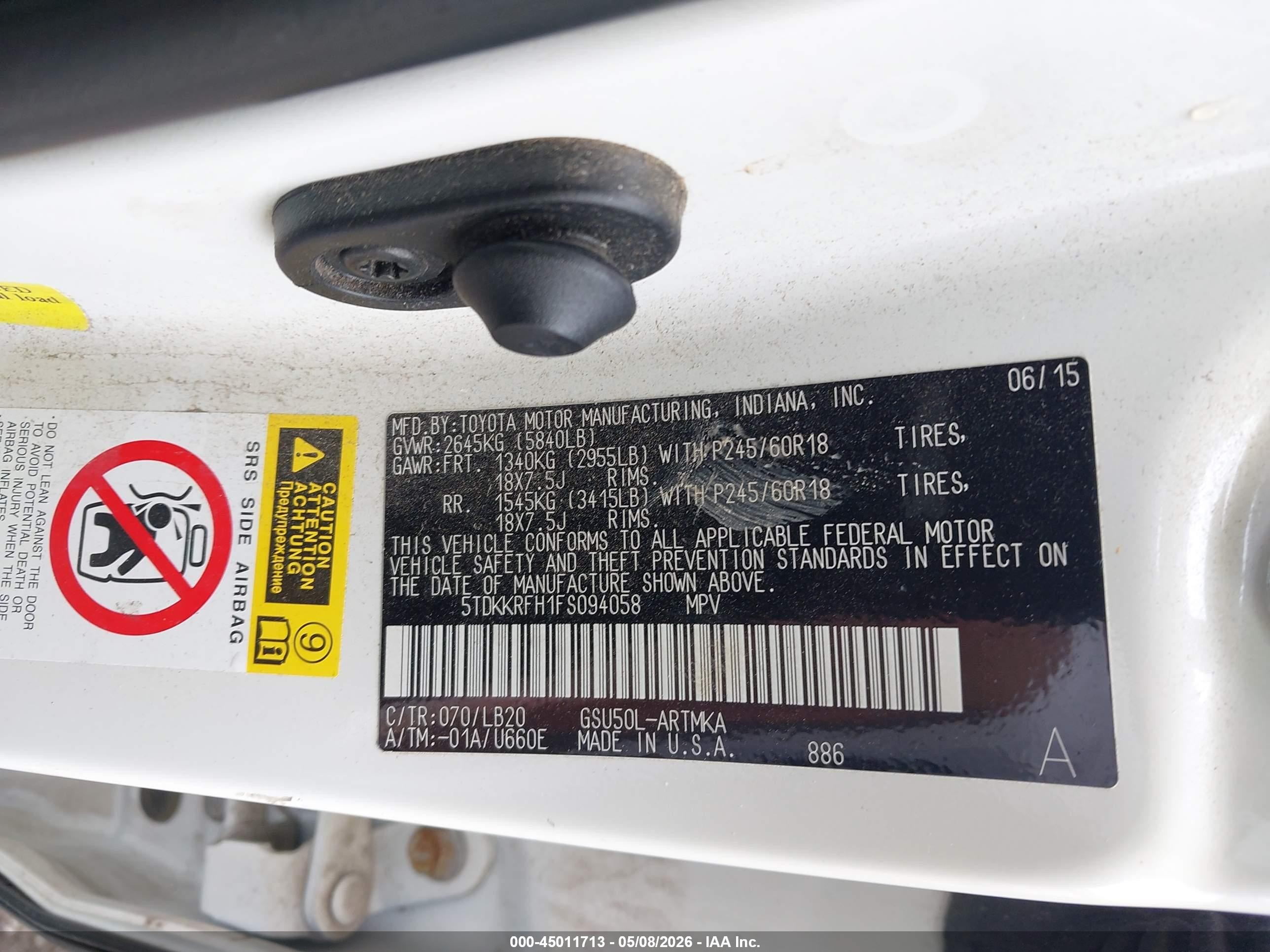 2015 Toyota Highlander Xle V6 White vin: 5TDKKRFH1FS094058