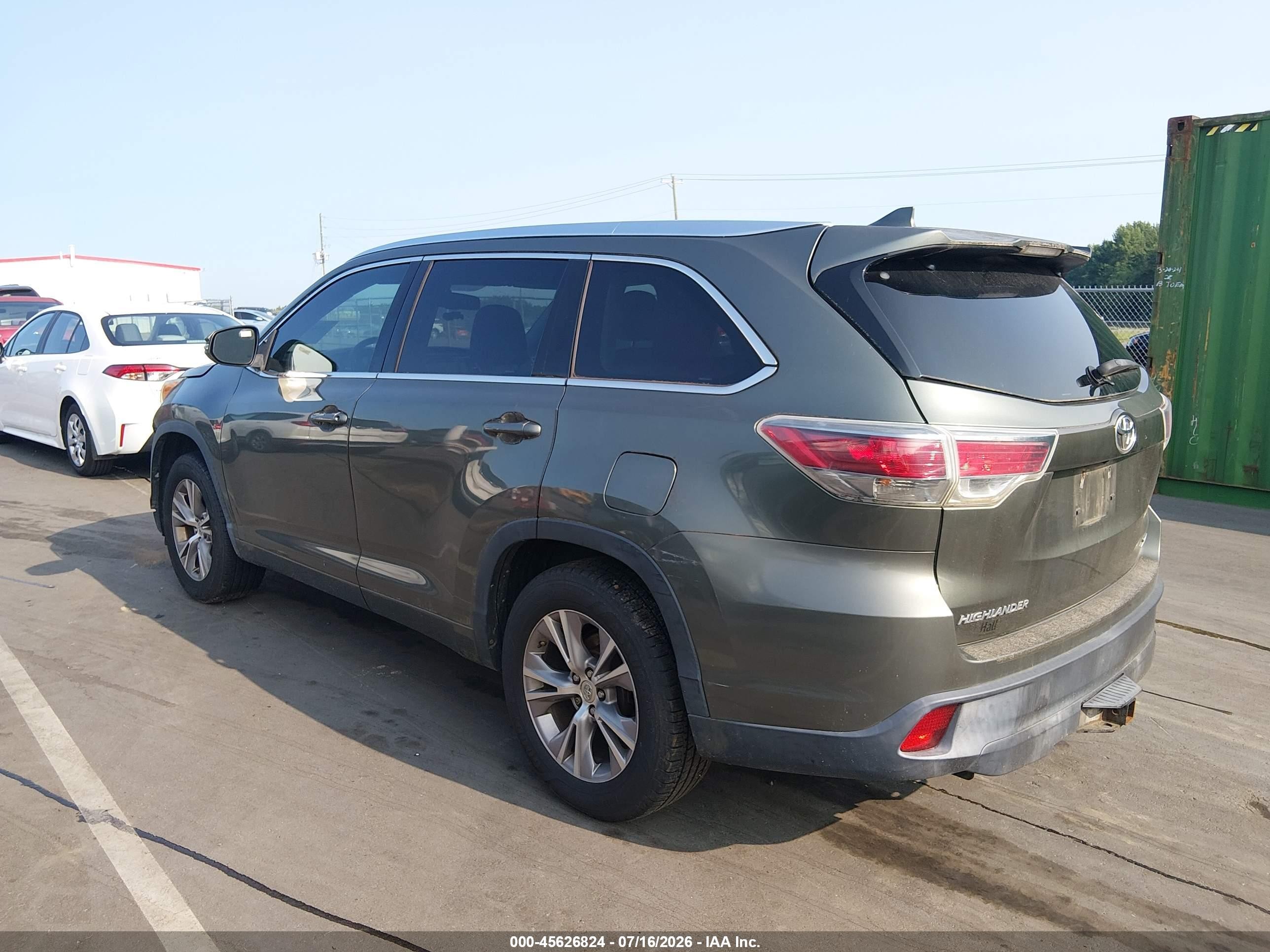 2014 Toyota Highlander Xle V6 Green vin: 5TDKKRFH2ES018475