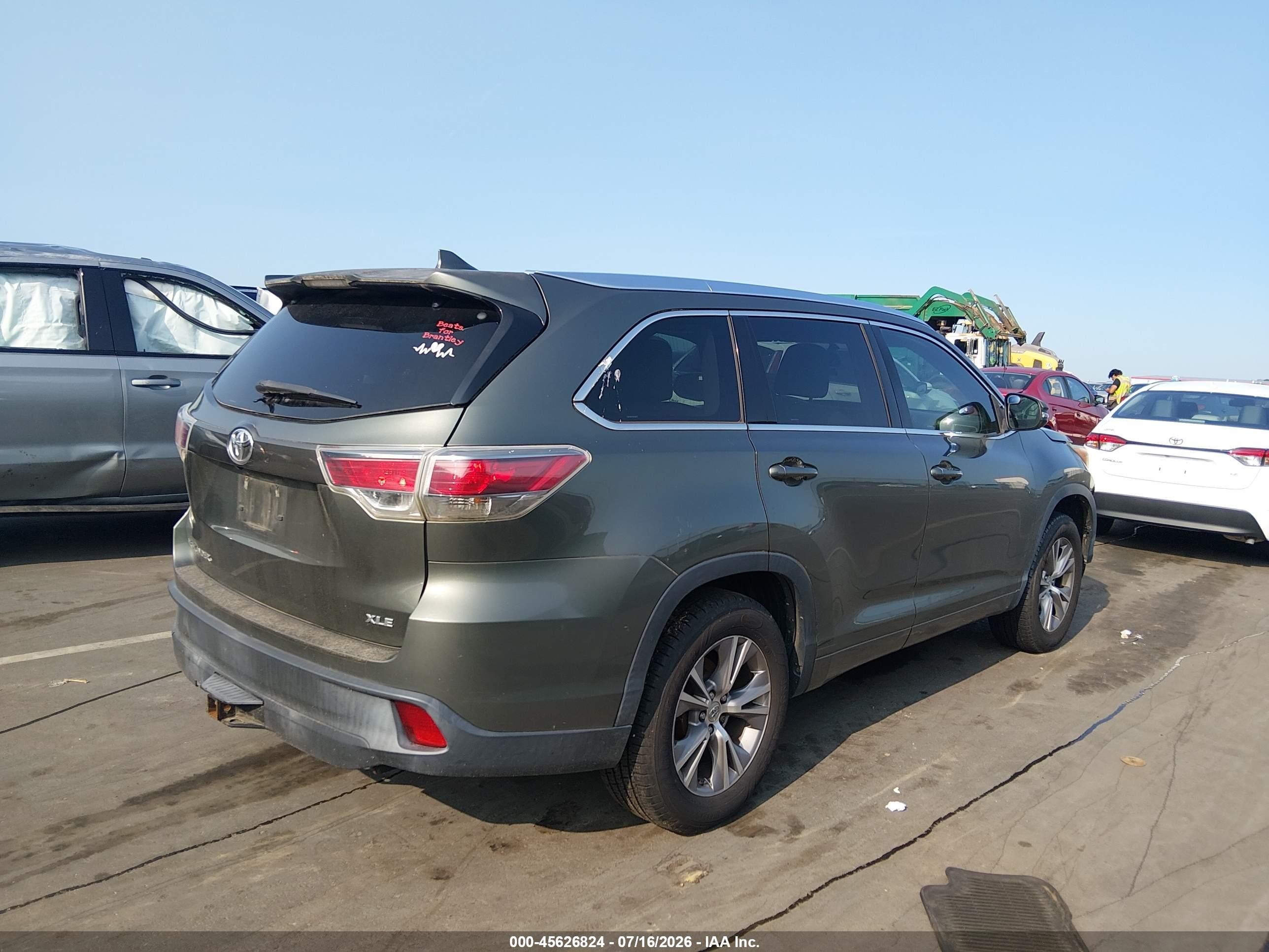2014 Toyota Highlander Xle V6 Green vin: 5TDKKRFH2ES018475