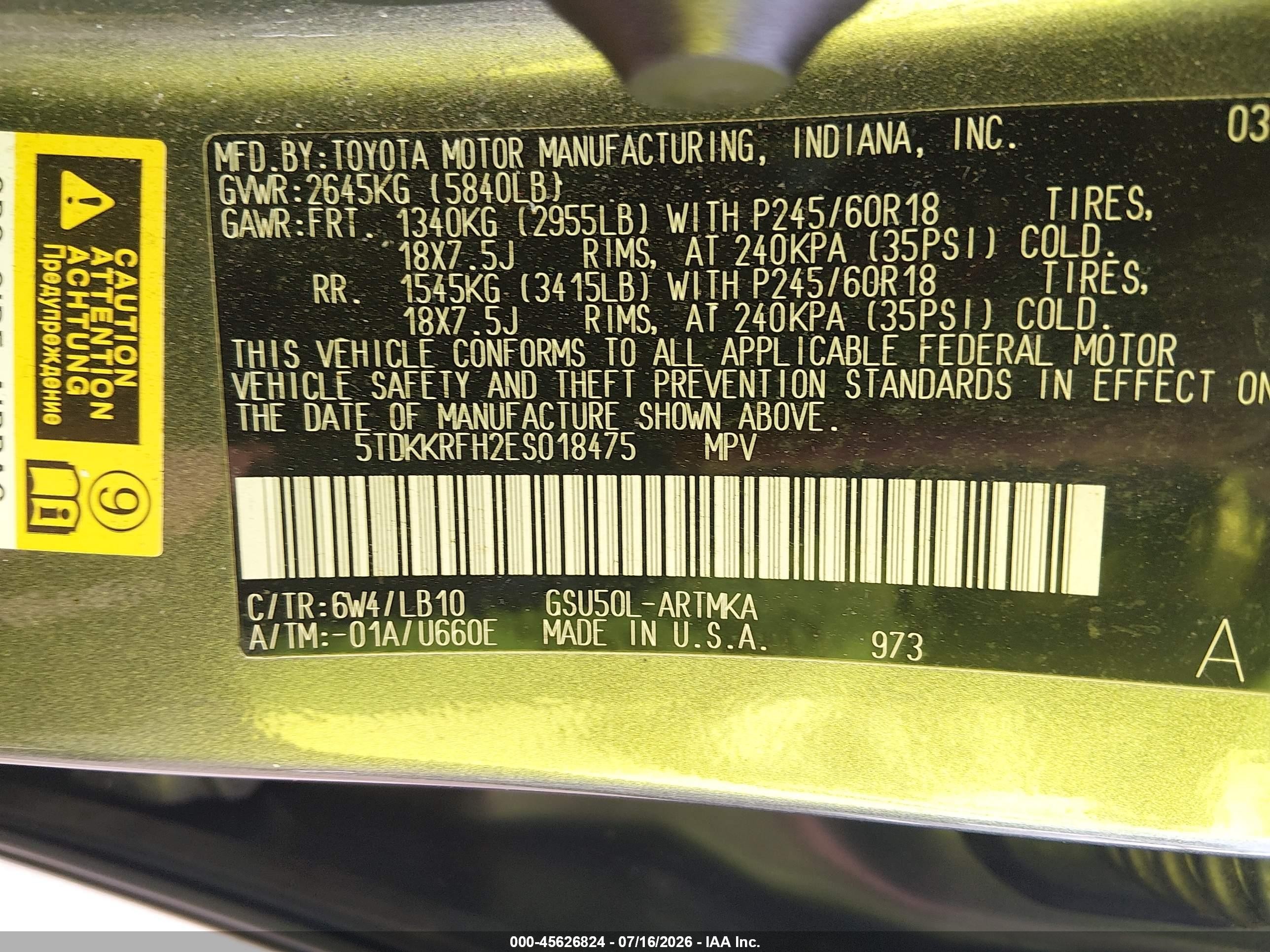 2014 Toyota Highlander Xle V6 Green vin: 5TDKKRFH2ES018475