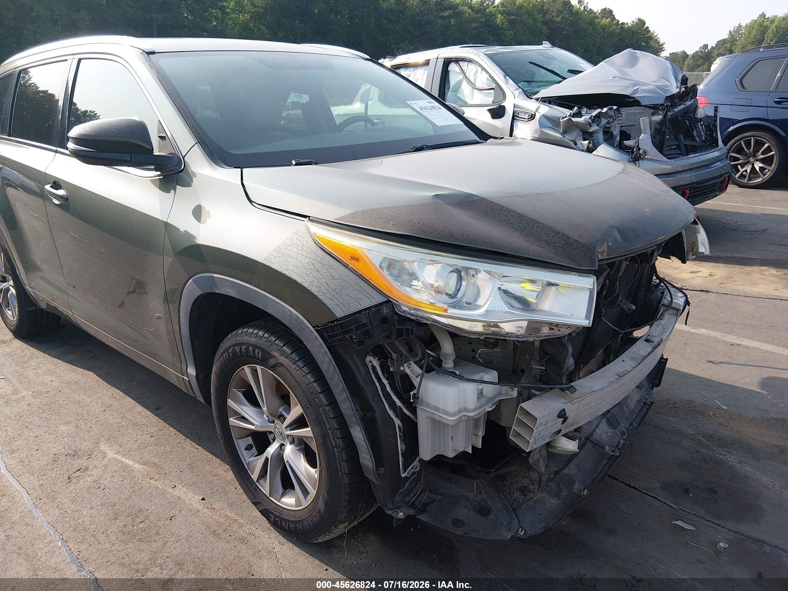 2014 Toyota Highlander Xle V6 Green vin: 5TDKKRFH2ES018475