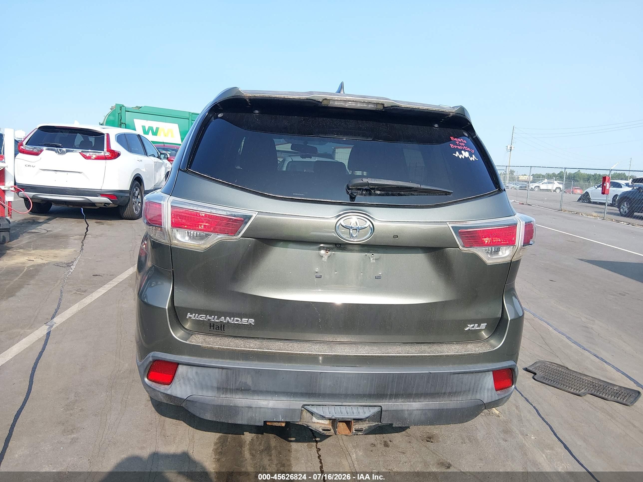 2014 Toyota Highlander Xle V6 Green vin: 5TDKKRFH2ES018475