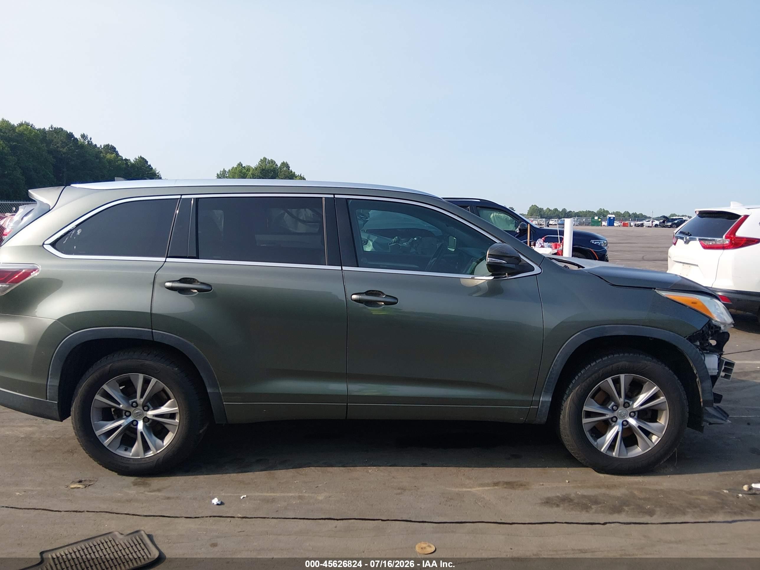 2014 Toyota Highlander Xle V6 Green vin: 5TDKKRFH2ES018475