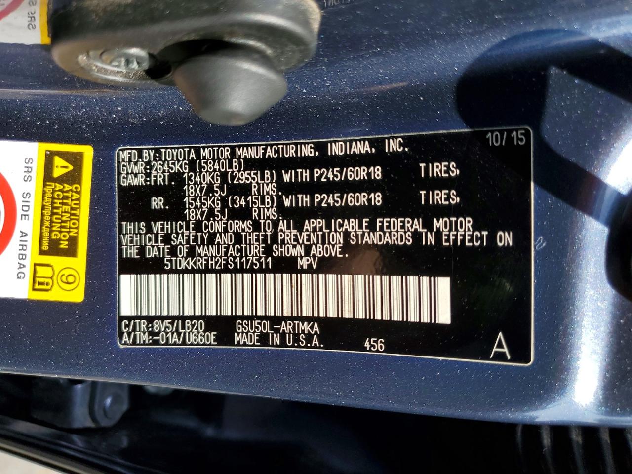 2015 Toyota Highlander Xle Blue vin: 5TDKKRFH2FS117511
