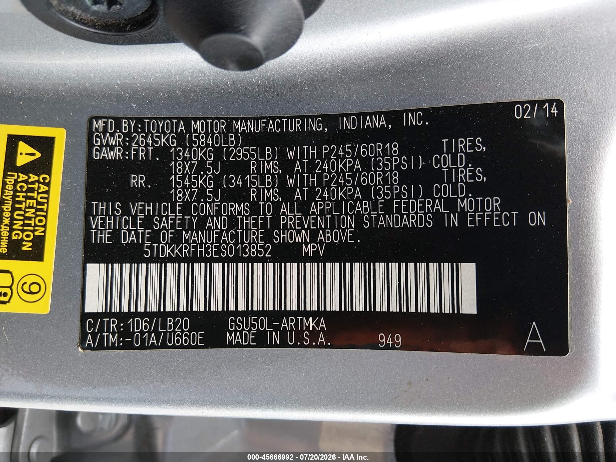 2014 Toyota Highlander Xle V6 Серебряный vin: 5TDKKRFH3ES013852