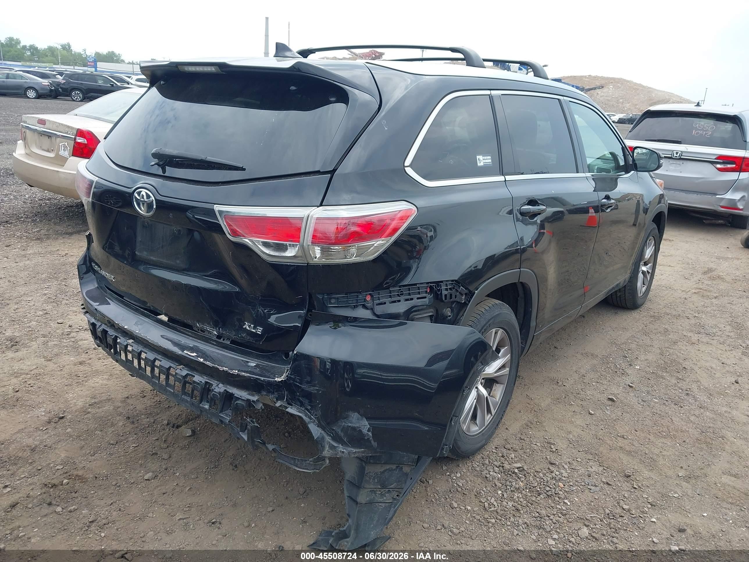 2015 Toyota Highlander Xle V6 Black vin: 5TDKKRFH3FS086625